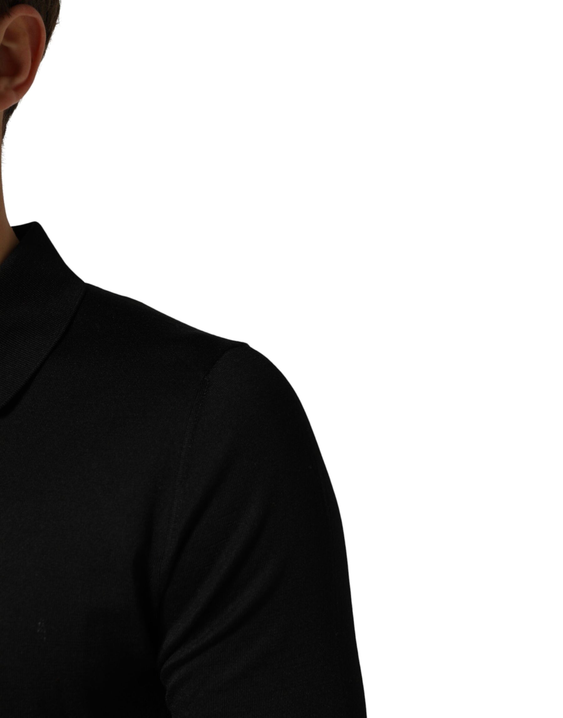 Dolce & Gabbana Black Silk Collared Short Sleeve Polo  T-shirt | Regal Royce