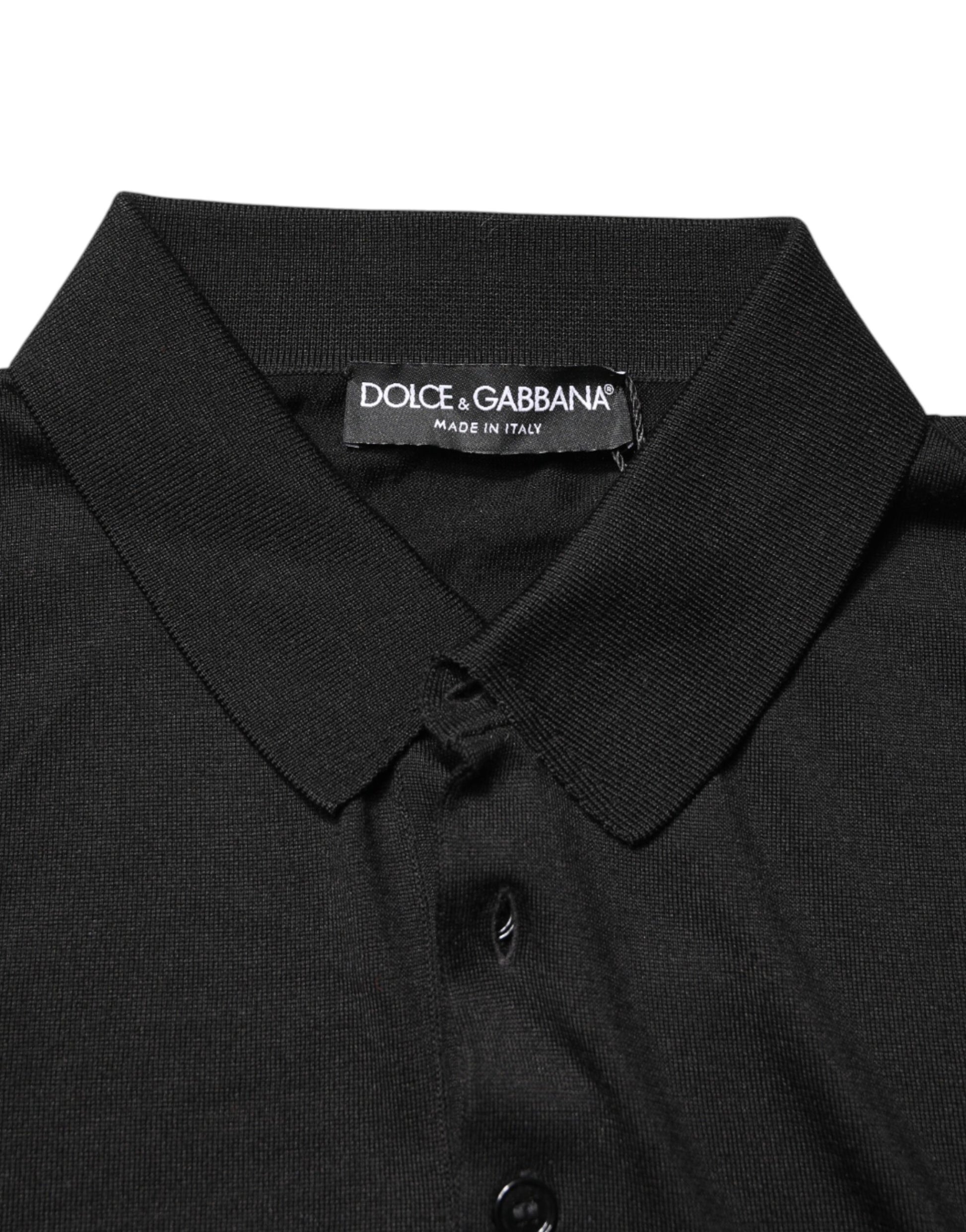 Dolce & Gabbana Black Silk Collared Short Sleeve Polo  T-shirt | Regal Royce