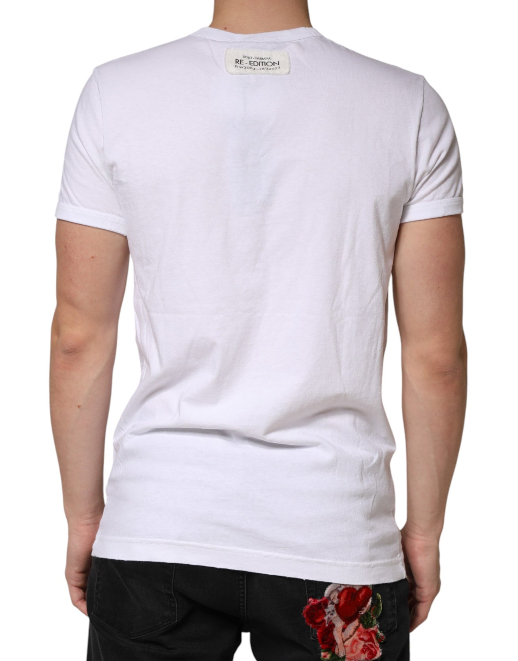 Dolce & Gabbana White Stripes Cotton Crew Neck Tee  T-shirt | Regal Royce