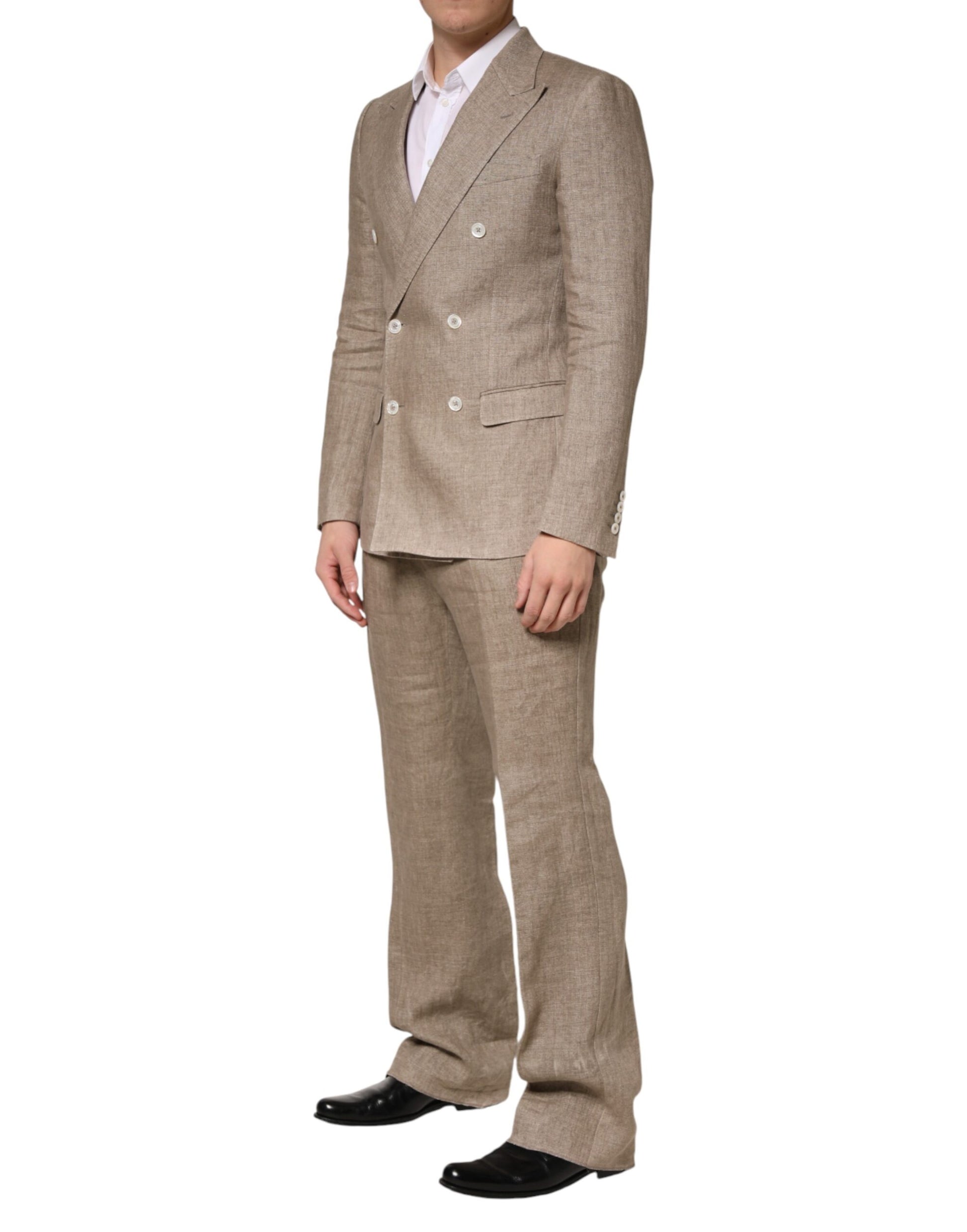 Dolce & Gabbana Beige Linen Double Breasted 2 Piece Men Suit | Regal Royce