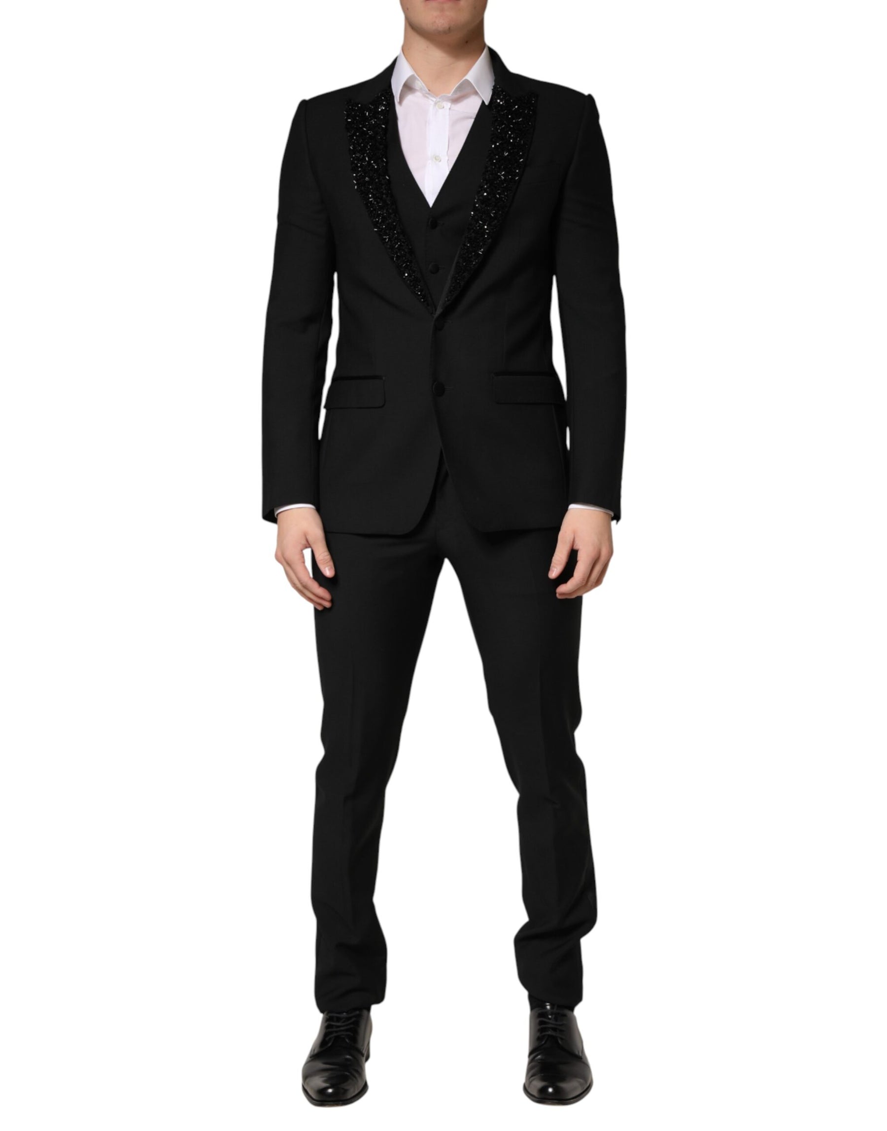 Dolce & Gabbana Black Wool Single Breasted 3 Piece Men Suit | Regal Royce