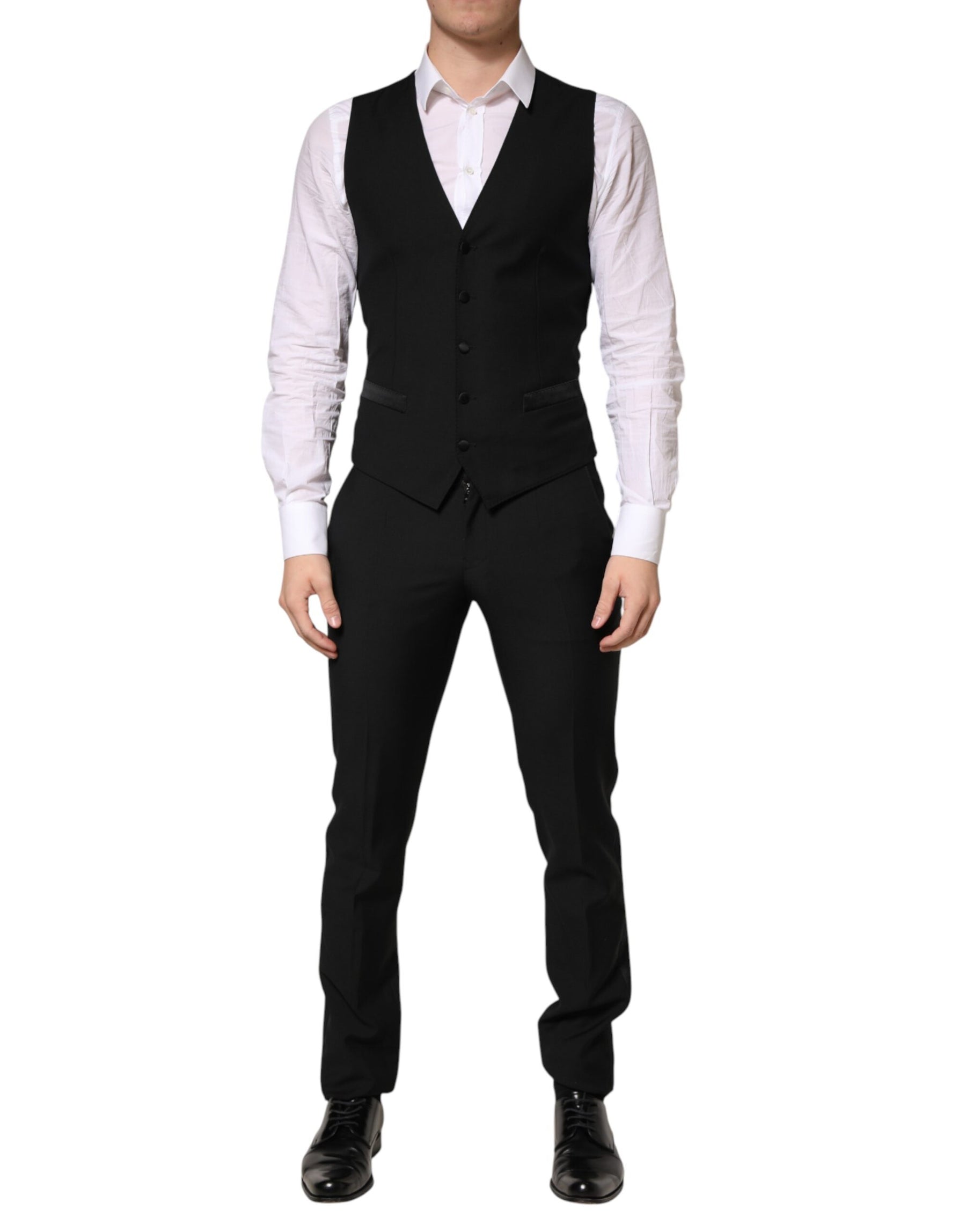 Dolce & Gabbana Black Wool Single Breasted 3 Piece Men Suit | Regal Royce