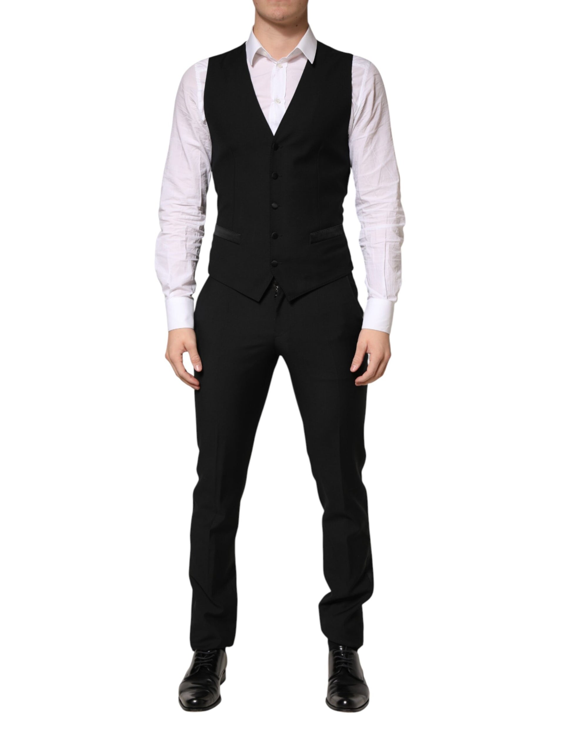 Dolce & Gabbana Black Wool Single Breasted 3 Piece Men Suit | Regal Royce