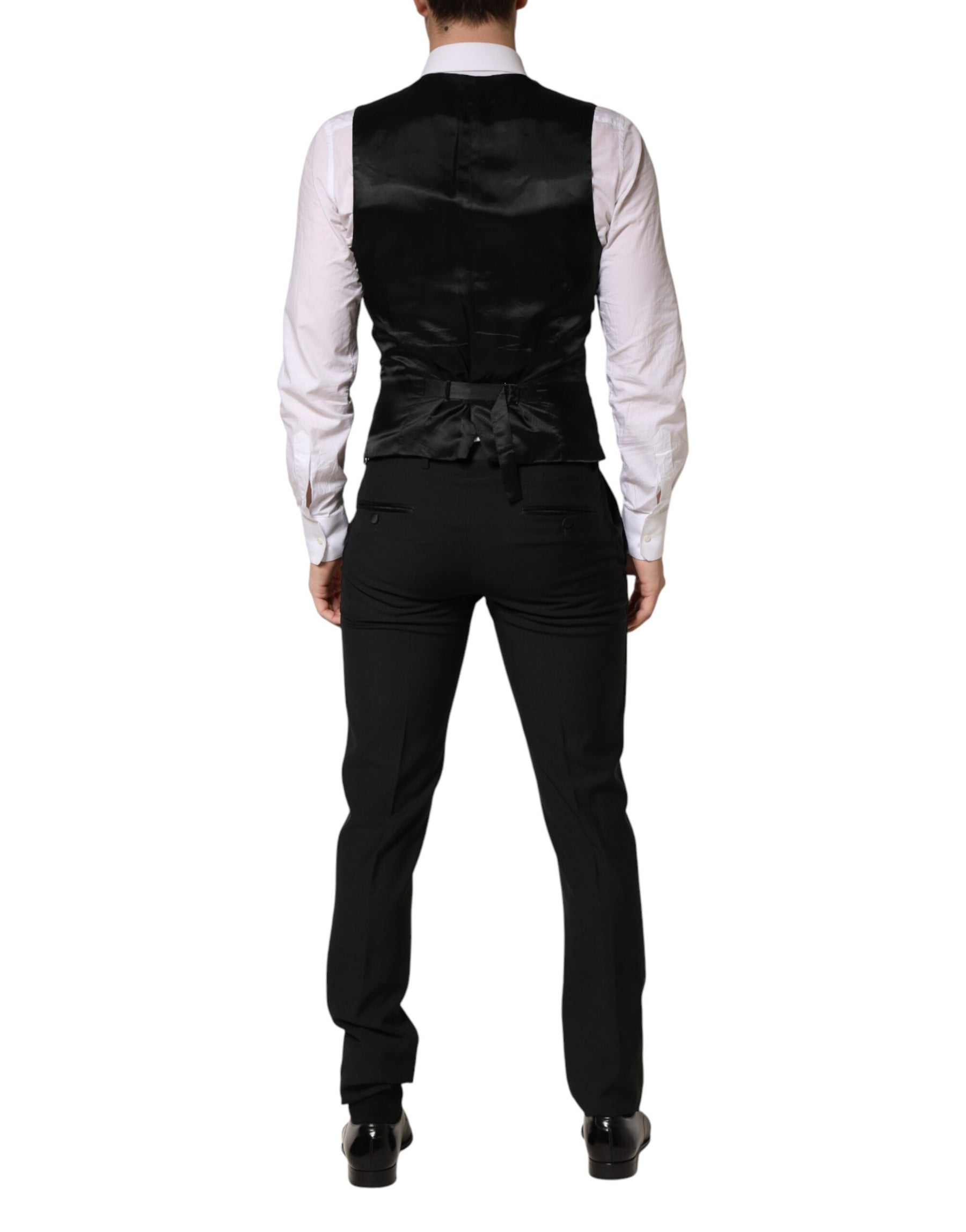 Dolce & Gabbana Black Wool Single Breasted 3 Piece Men Suit | Regal Royce