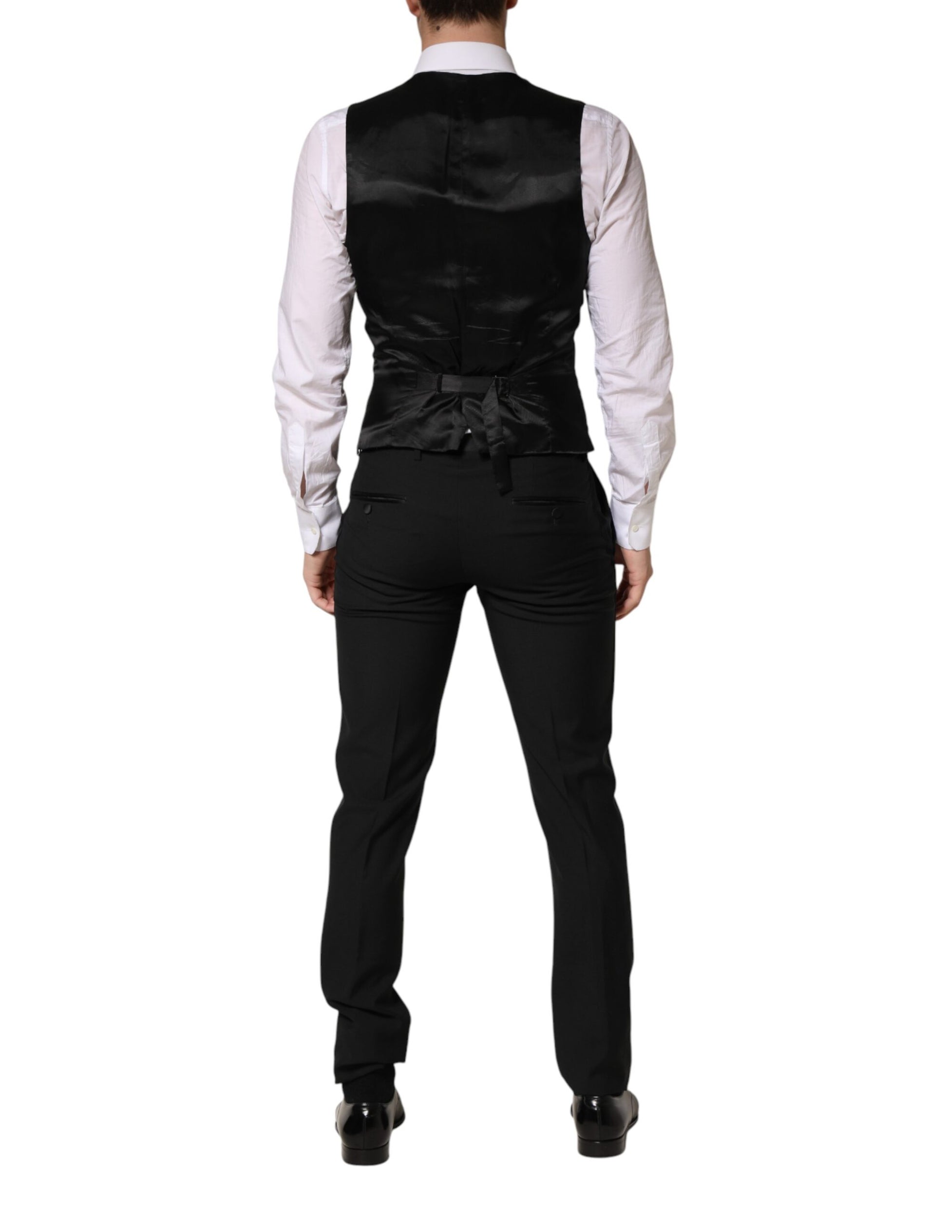 Dolce & Gabbana Black Wool Single Breasted 3 Piece Men Suit | Regal Royce