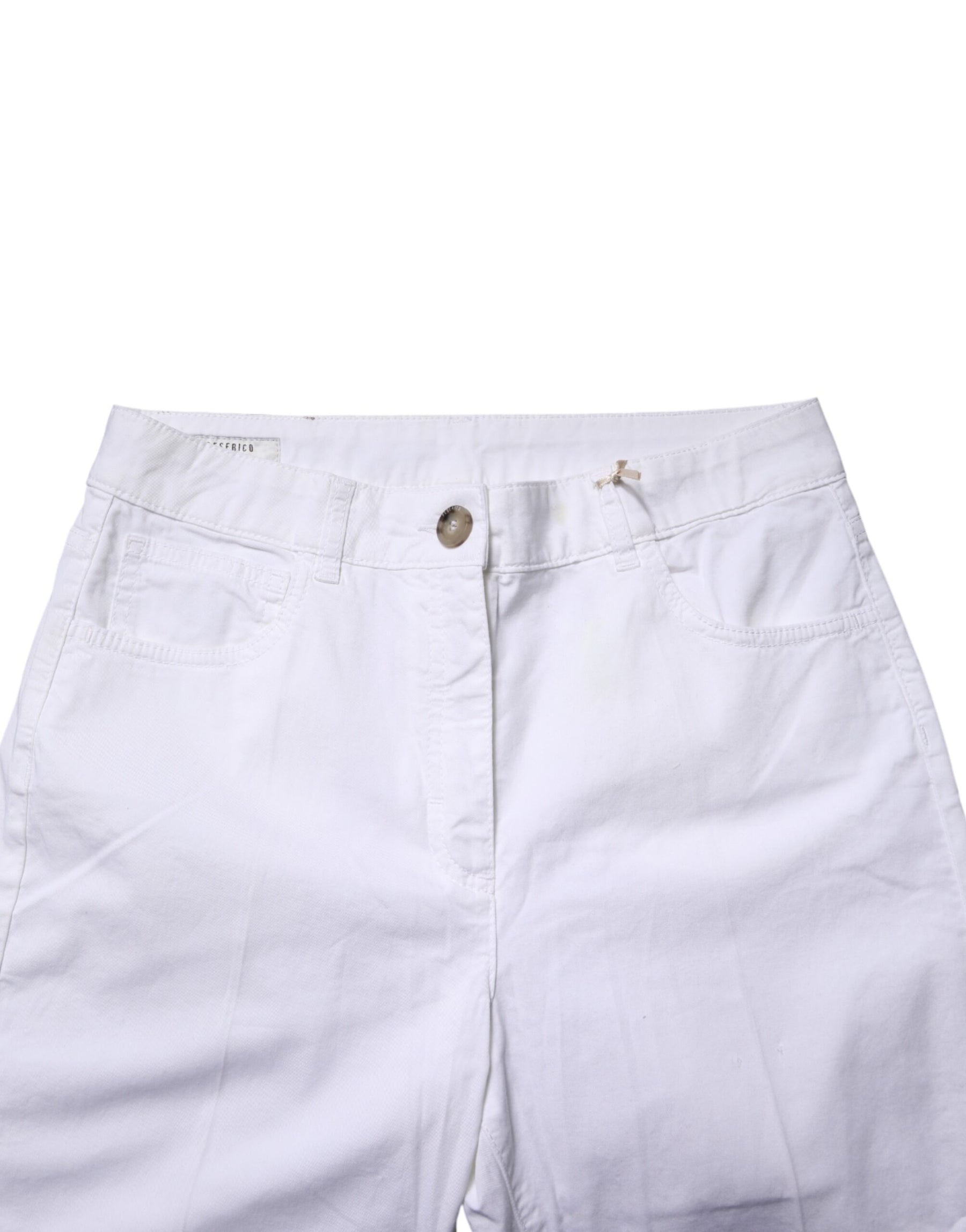 Peserico White Cotton Skinny Mid Waist Chino Trouser Pants | Regal Royce