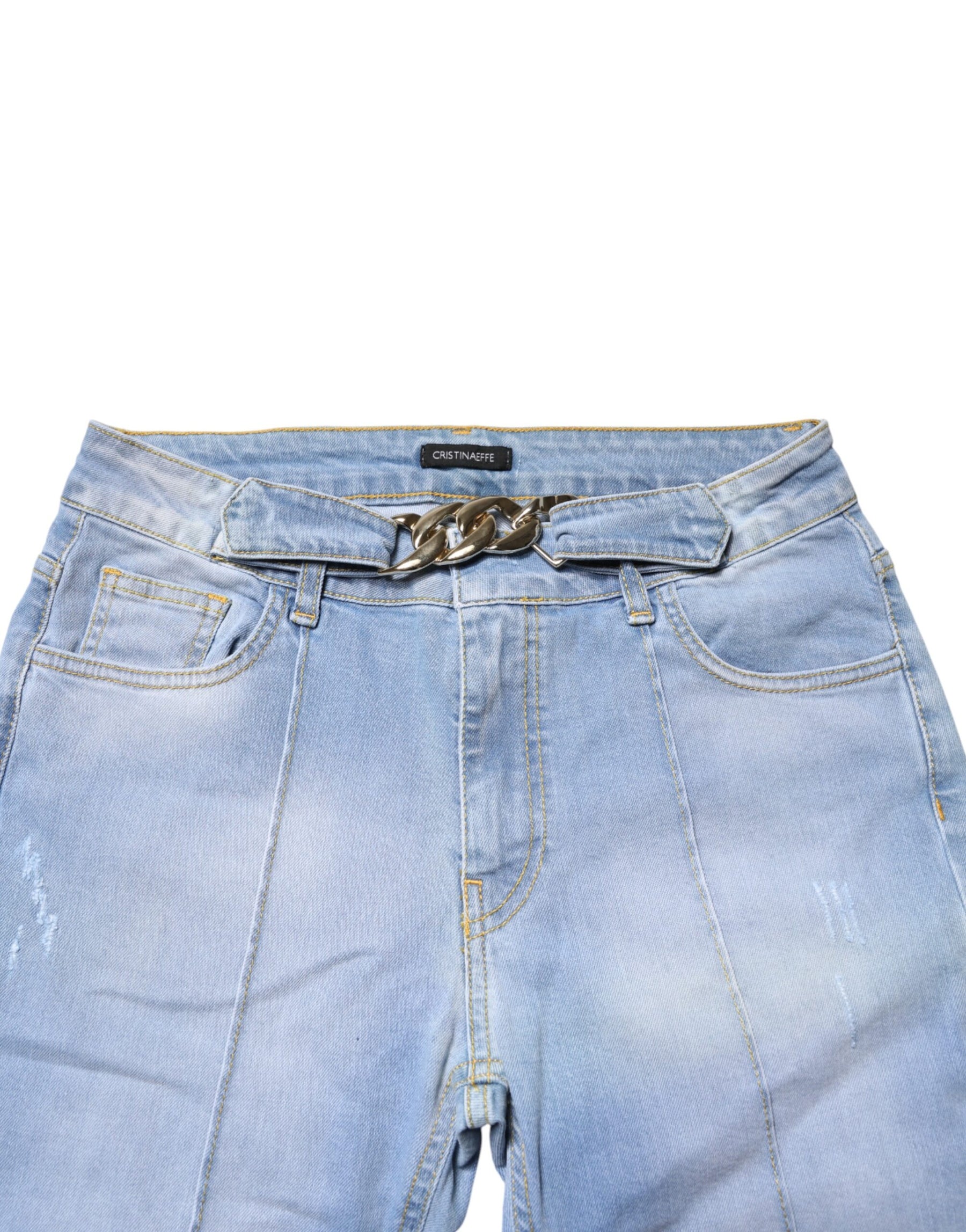 CRISTINAEFFE Light Blue Washed High Waist Bootcut Denim Jeans | Regal Royce