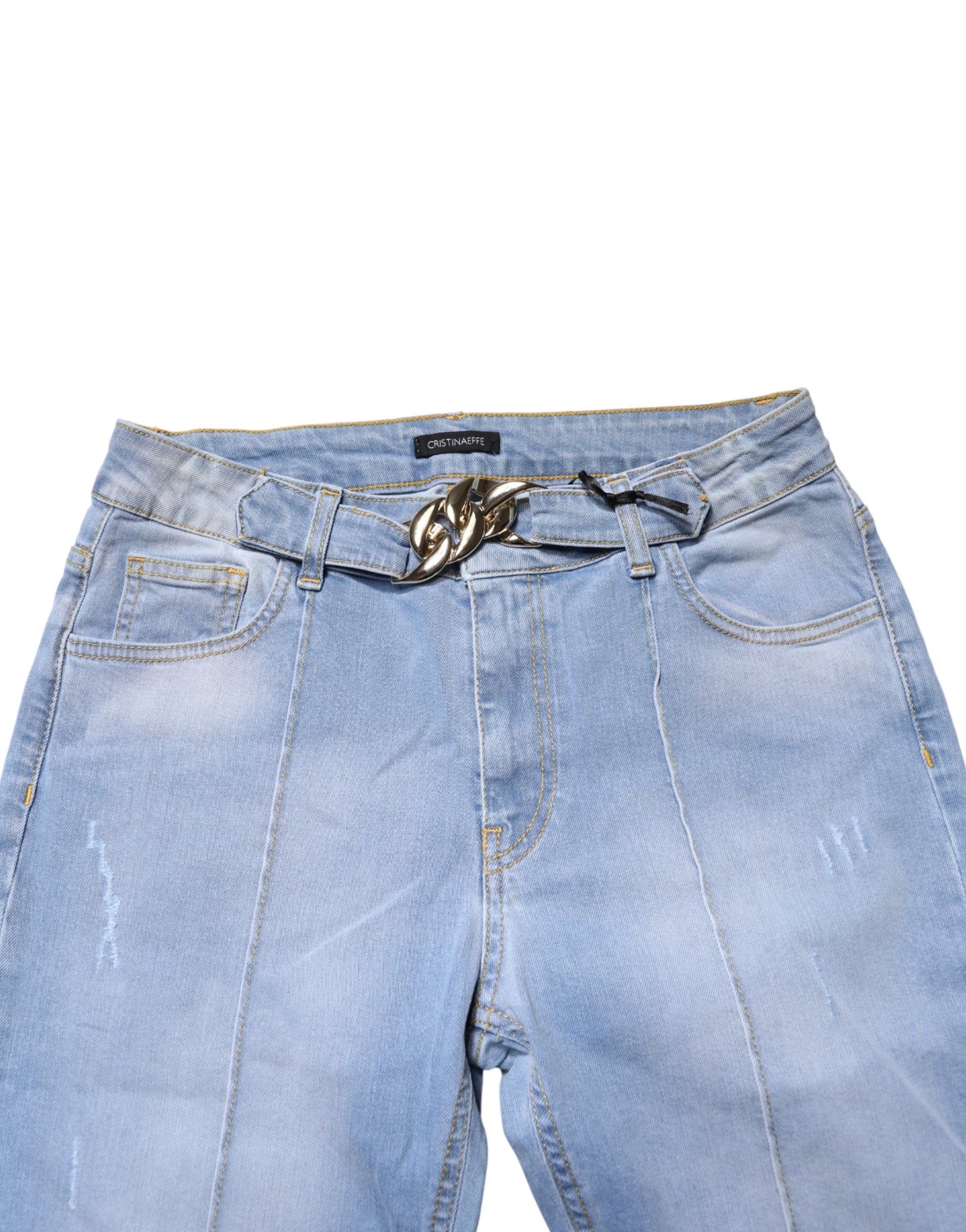 CRISTINAEFFE Light Blue Washed High Waist Bootcut Denim Jeans | Regal Royce