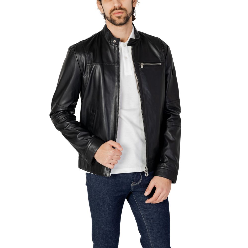 Peuterey Black Leather Jacket | Regal Royce