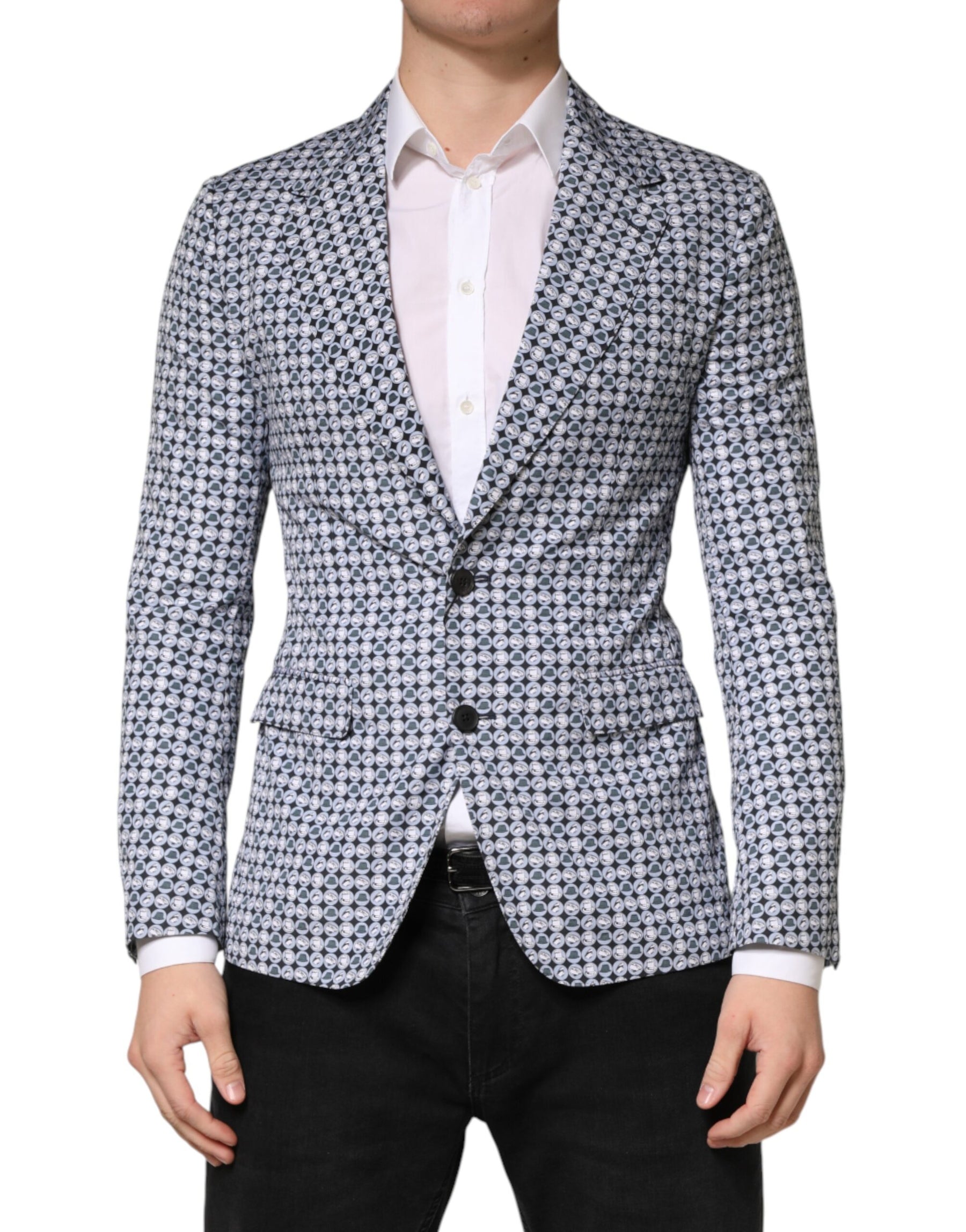 Dolce & Gabbana Blue Cotton Patterned Single Breasted Blazer | Regal Royce