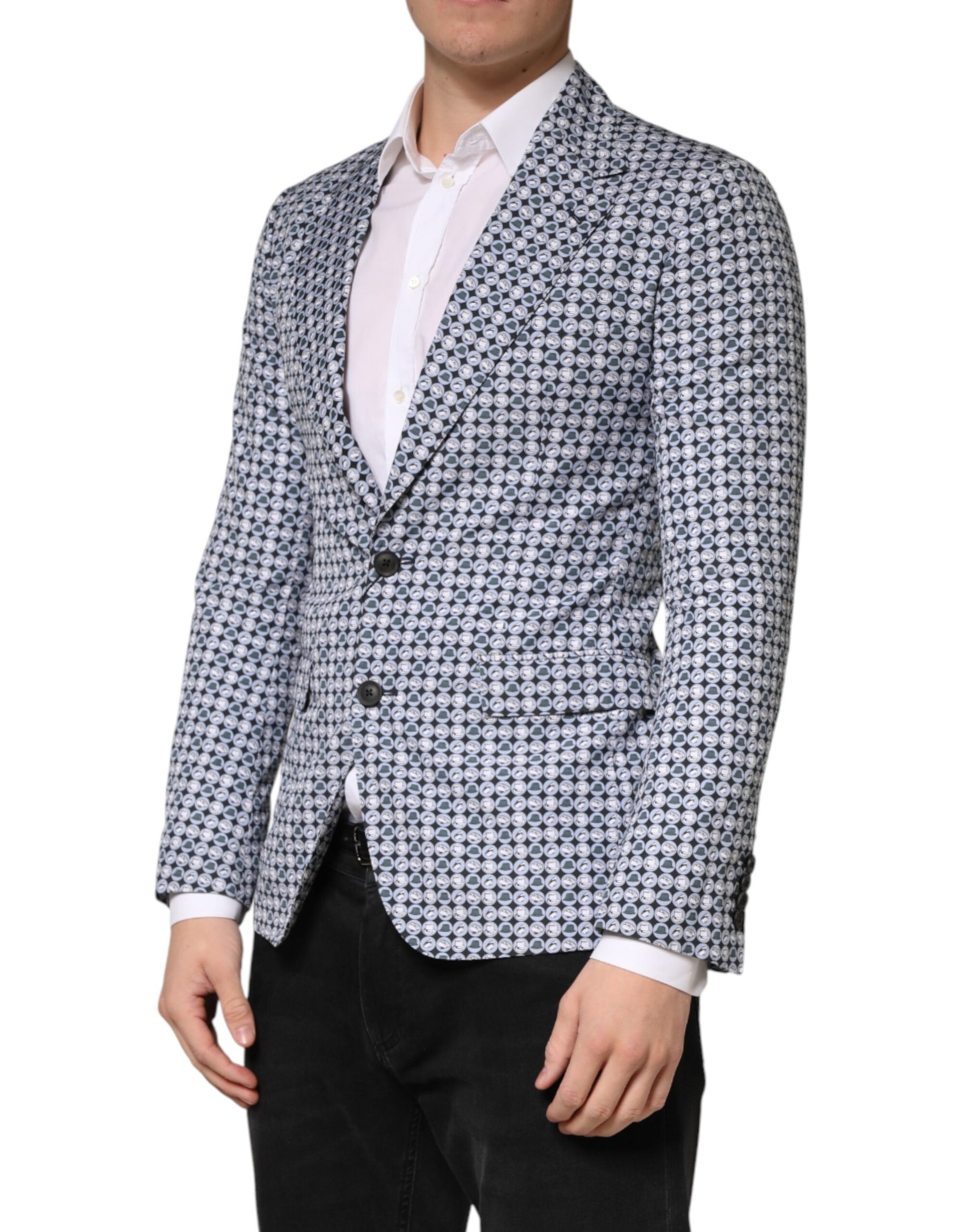 Dolce & Gabbana Blue Cotton Patterned Single Breasted Blazer | Regal Royce