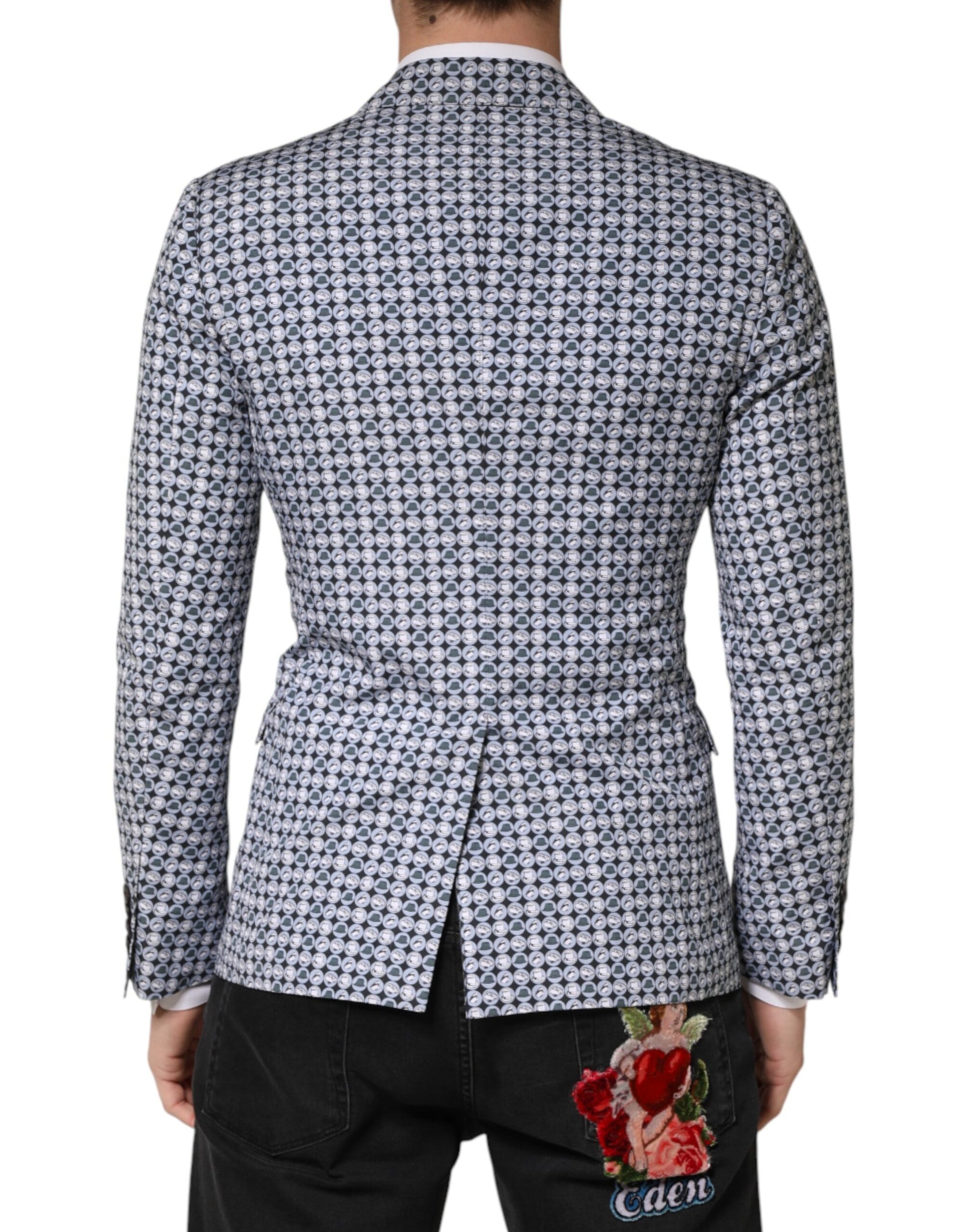 Dolce & Gabbana Blue Cotton Patterned Single Breasted Blazer | Regal Royce