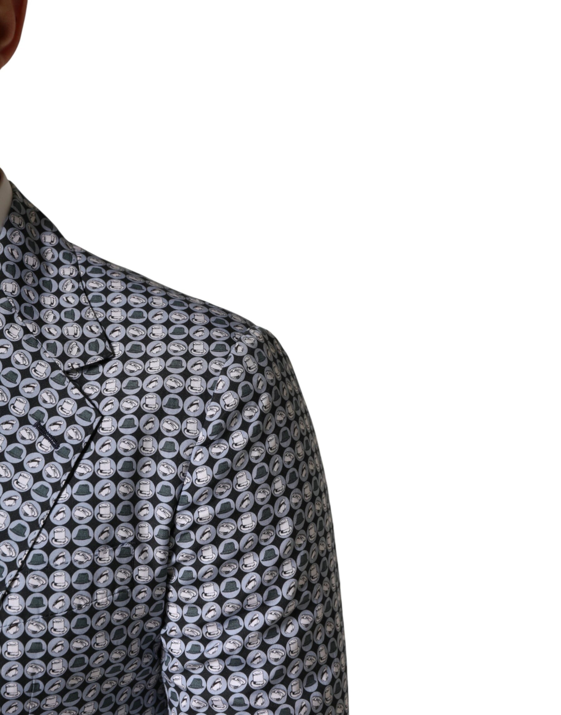 Dolce & Gabbana Blue Cotton Patterned Single Breasted Blazer | Regal Royce