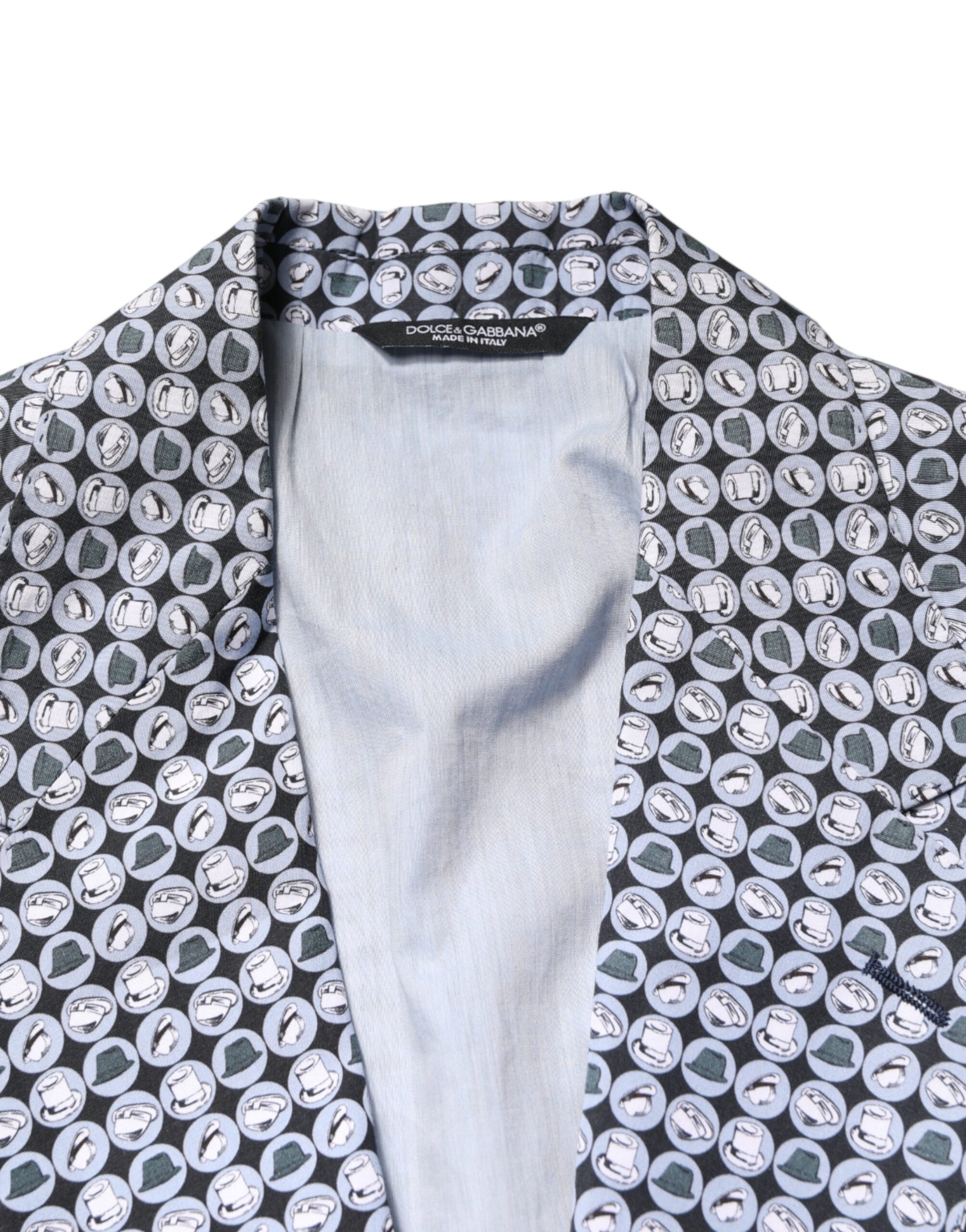 Dolce & Gabbana Blue Cotton Patterned Single Breasted Blazer | Regal Royce