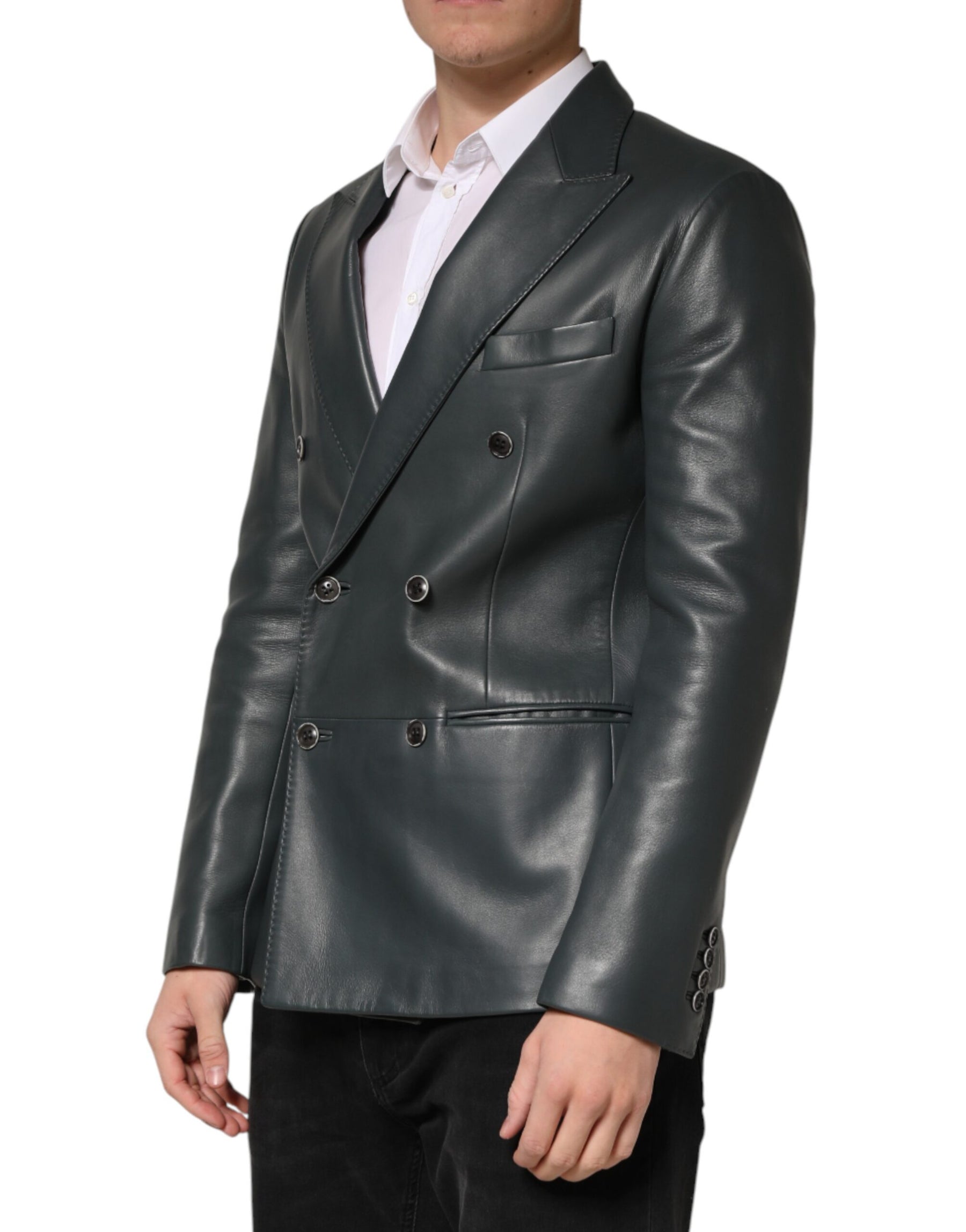 Dolce & Gabbana Black Leather Double Breasted 2Button Blazer | Regal Royce