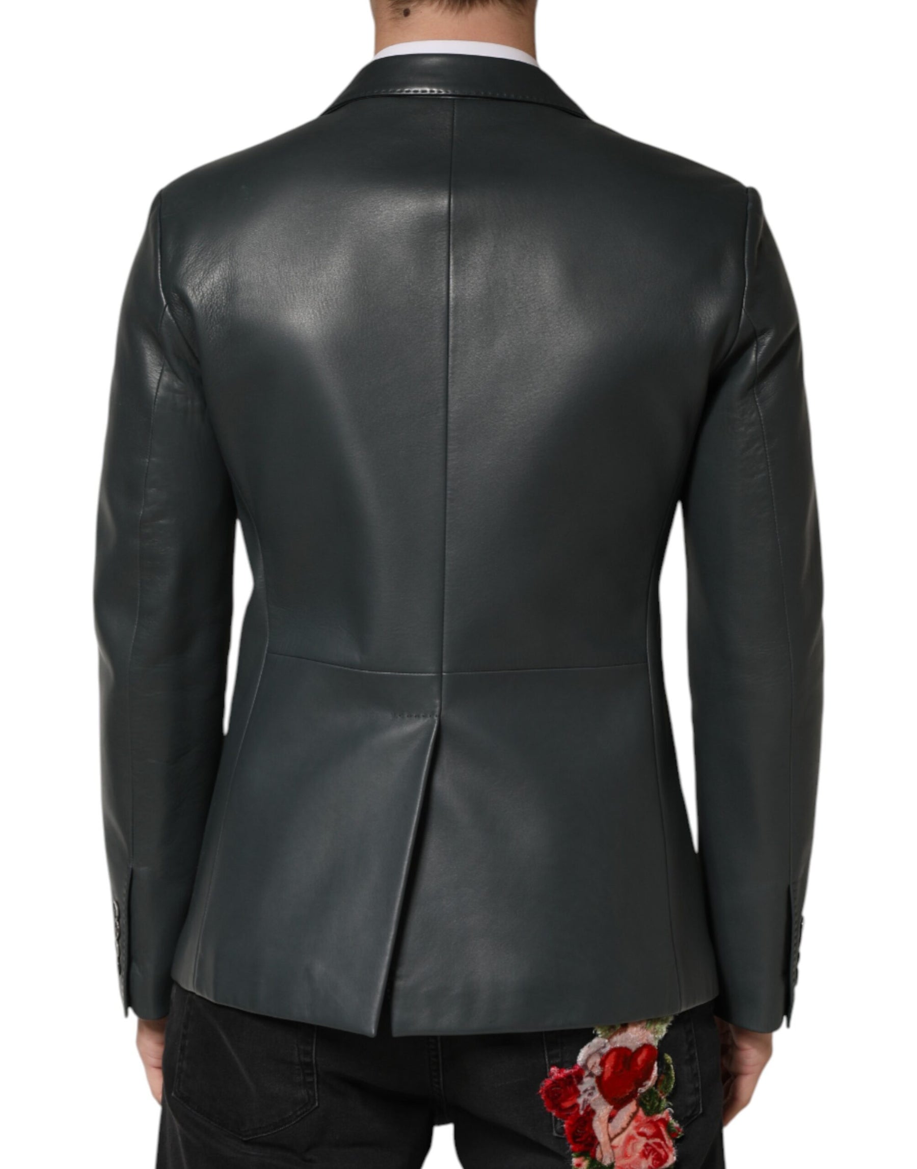 Dolce & Gabbana Black Leather Double Breasted 2Button Blazer | Regal Royce