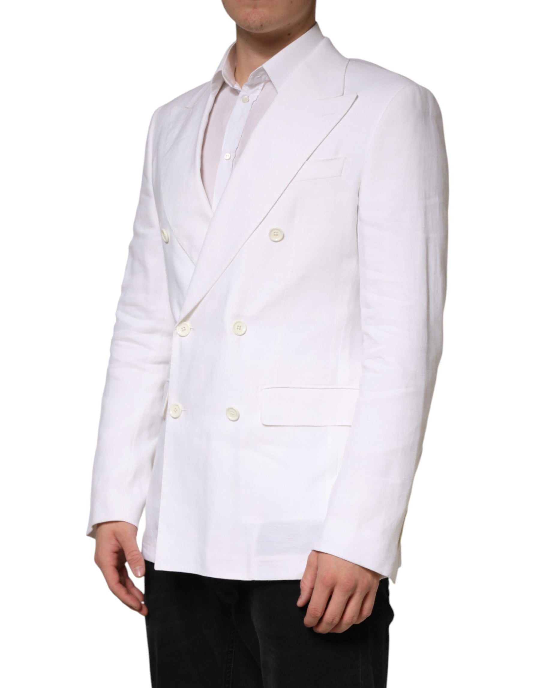 Dolce & Gabbana White Linen Double Breasted 2 Button Blazer | Regal Royce
