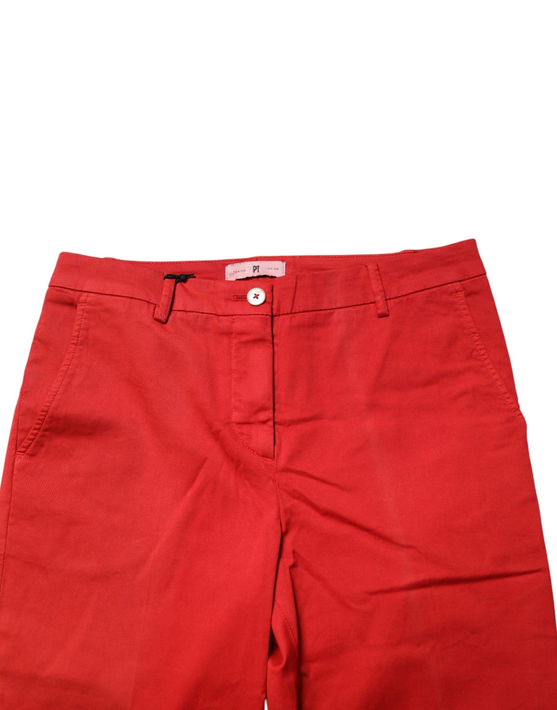 PT Torino Red Flared Mid Waist Chino Casual Trouser Pants | Regal Royce