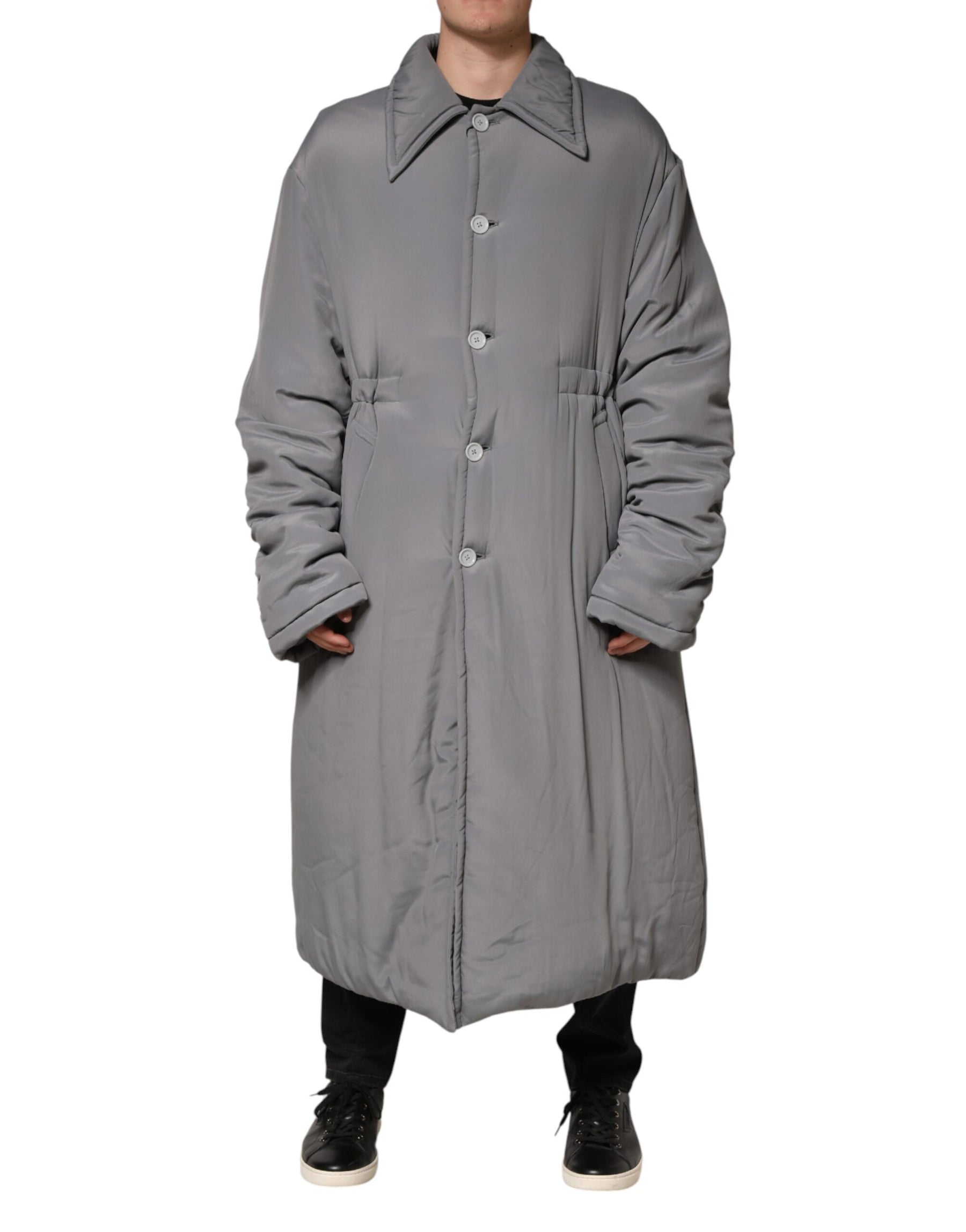 Dolce & Gabbana Gray Acetate Padded Collared Coat Jacket | Regal Royce