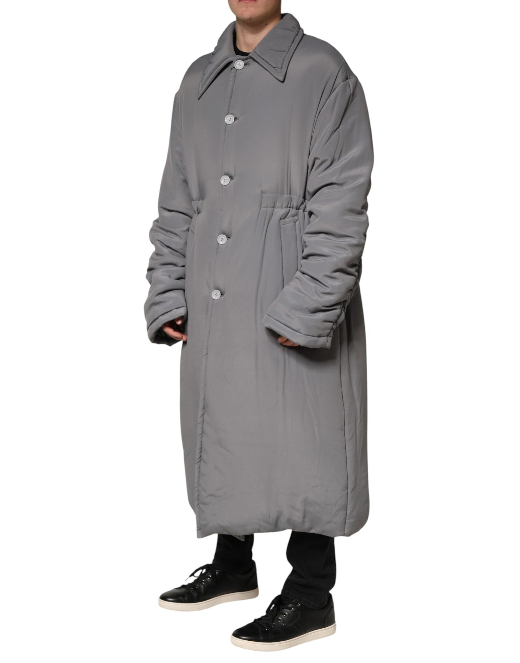 Dolce & Gabbana Gray Acetate Padded Collared Coat Jacket | Regal Royce