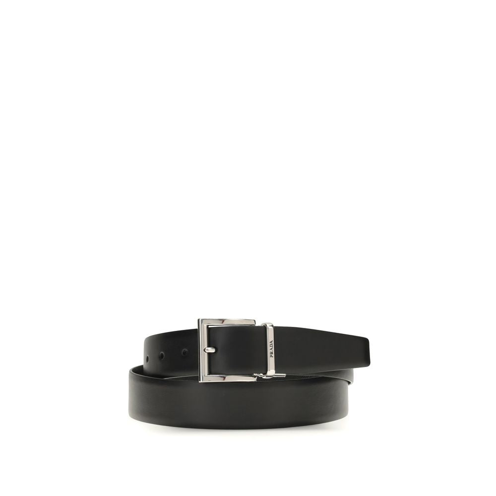 Prada Black Calf Leather Bos Taurus Regular Belt | Regal Royce