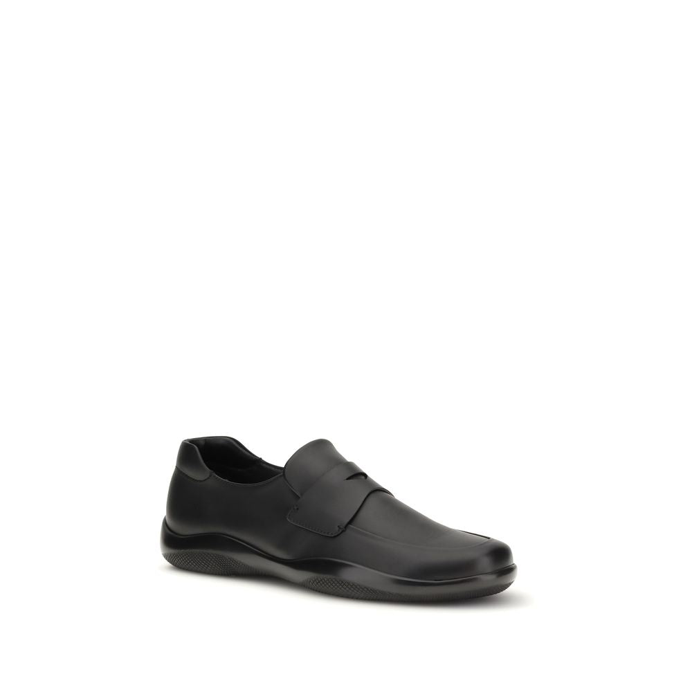 Prada Black Calf Leather Bos Taurus Slip-On Loafers | Regal Royce