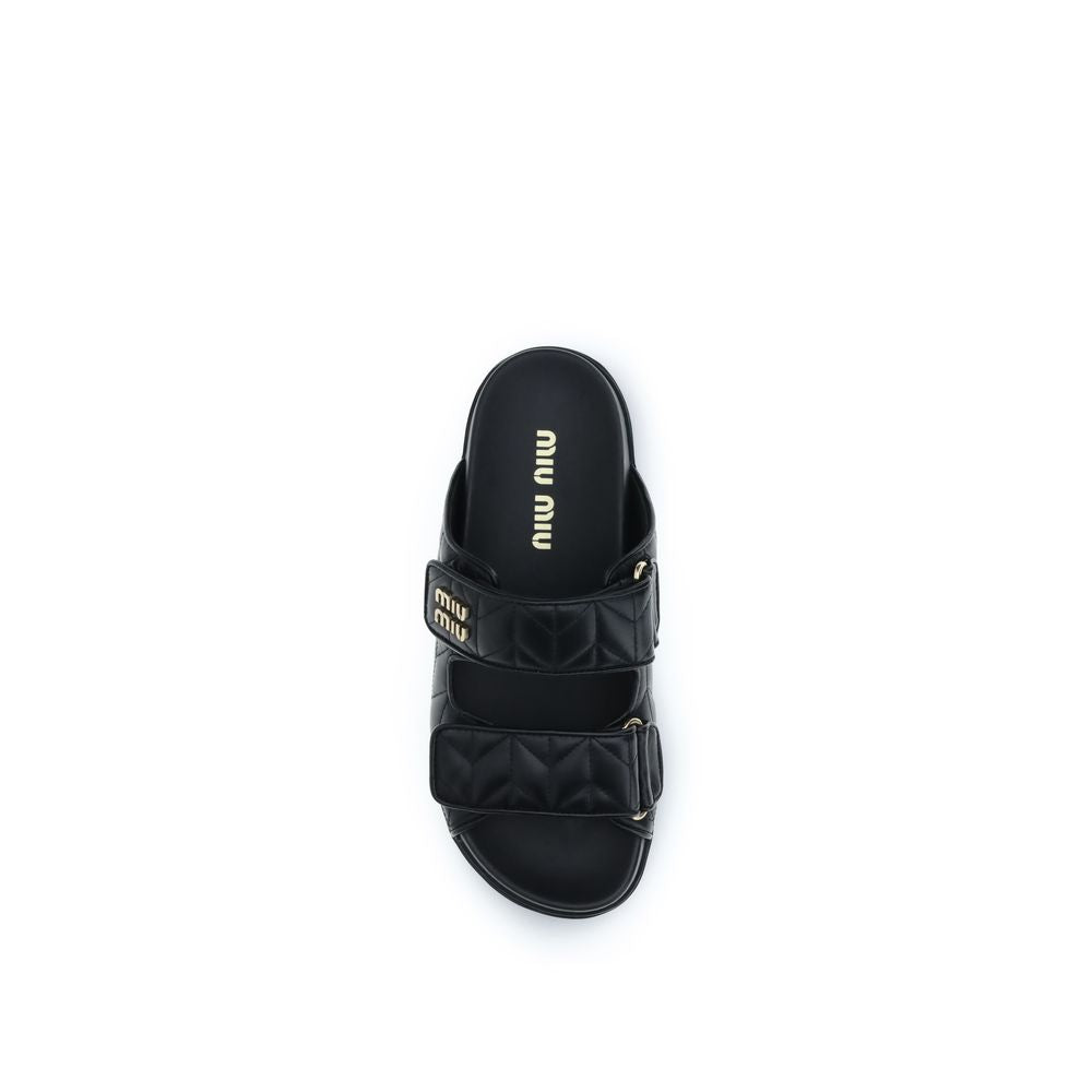 Miu Miu Black Napa Leather / Calf Bos Taurus Slippers | Regal Royce