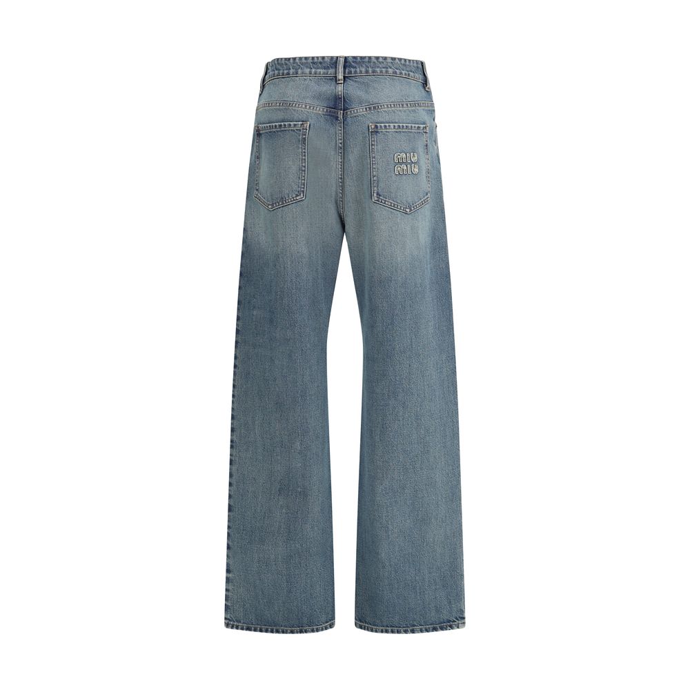 Miu Miu Blue Cotton Straight-Leg Jeans | Regal Royce
