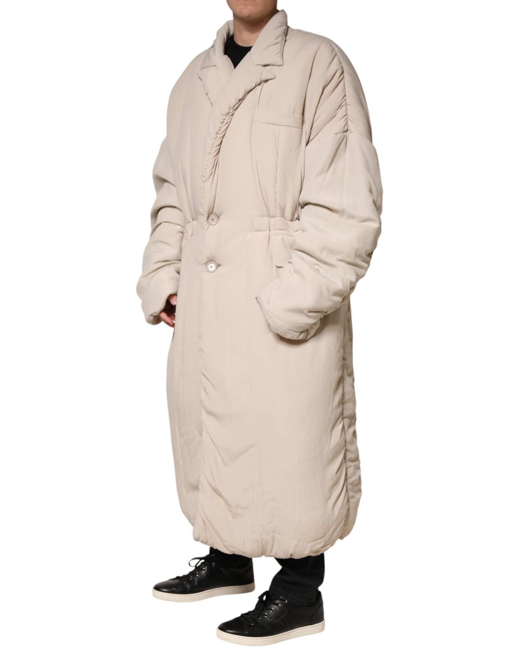 Dolce & Gabbana Beige Padded Collared Long Trench Coat Jacket | Regal Royce