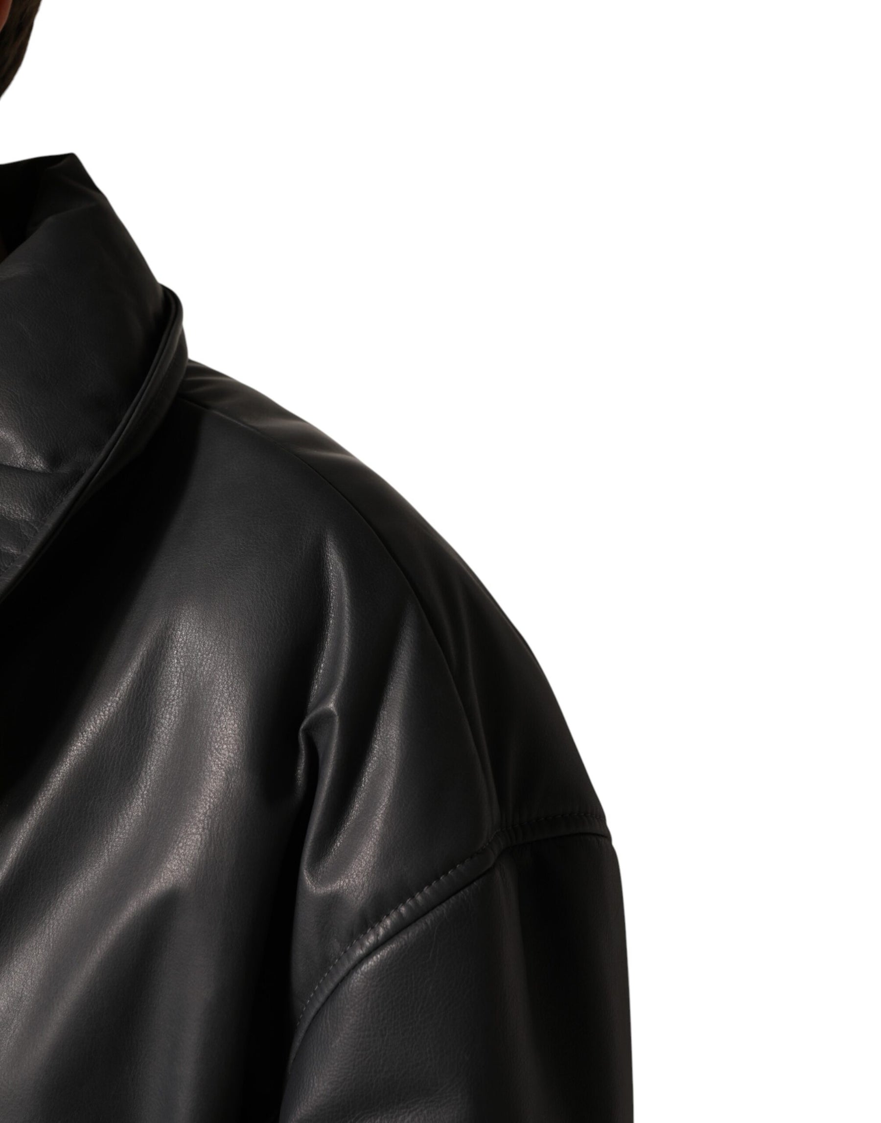 Dolce & Gabbana Black Leather Collared Trench Coat Jacket | Regal Royce