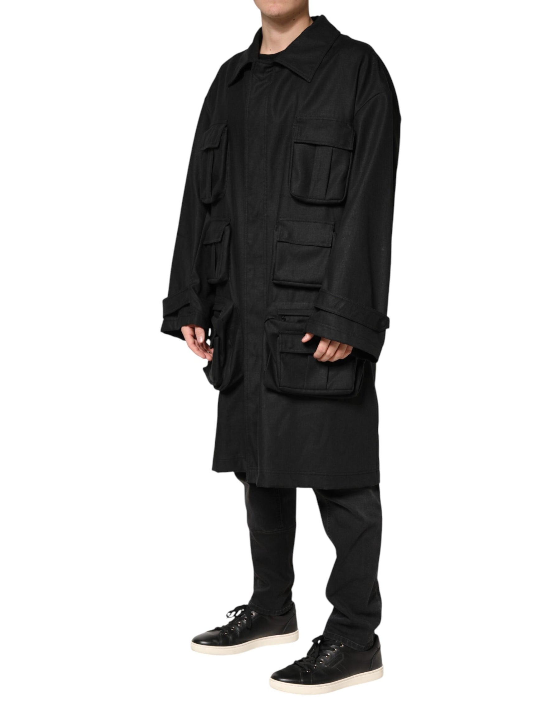 Dolce & Gabbana Black Pockets Collared Trench Coat Jacket | Regal Royce