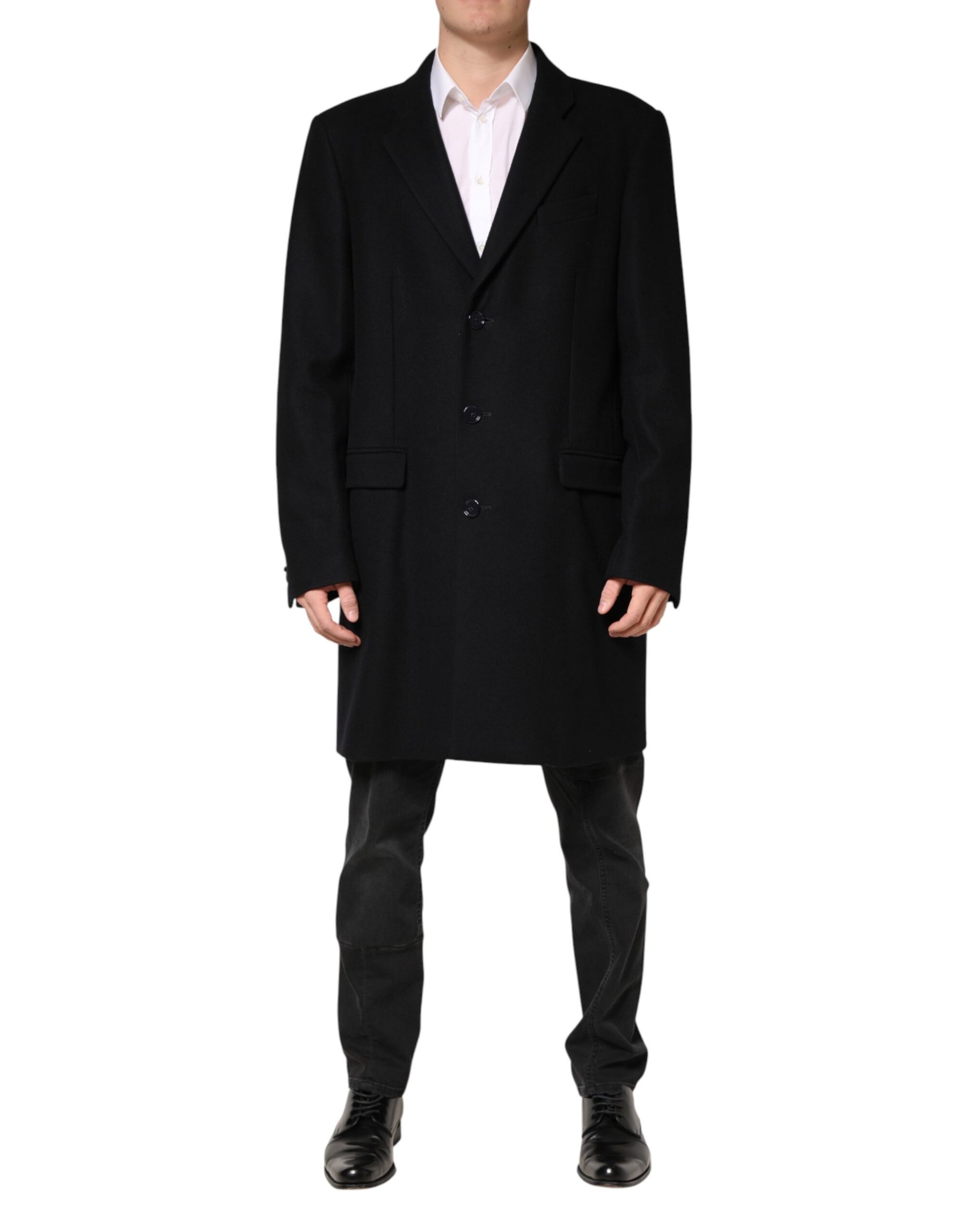 Dolce & Gabbana Black Wool Single Breasted Long Coat Jacket | Regal Royce
