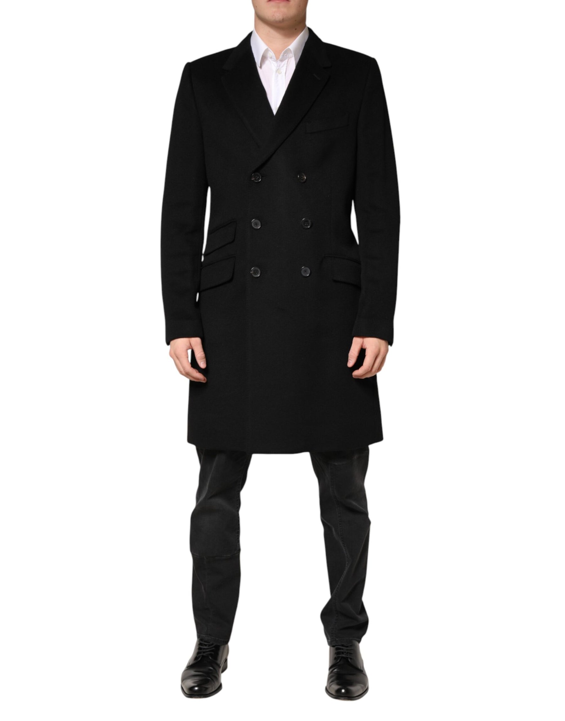 Dolce & Gabbana Black Wool Double Breasted TrenchCoat Jacket | Regal Royce