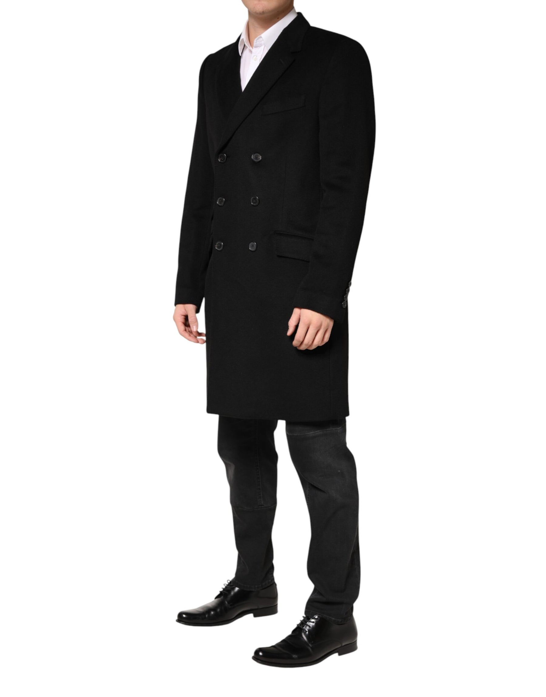 Dolce & Gabbana Black Wool Double Breasted TrenchCoat Jacket | Regal Royce