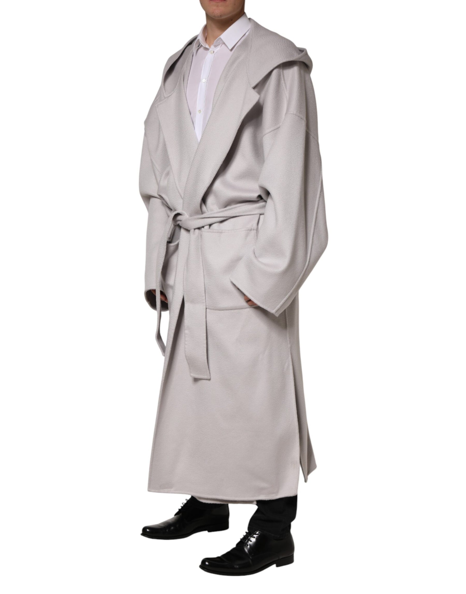 Dolce & Gabbana Off White Belted Long Trench Coat Men Jacket | Regal Royce
