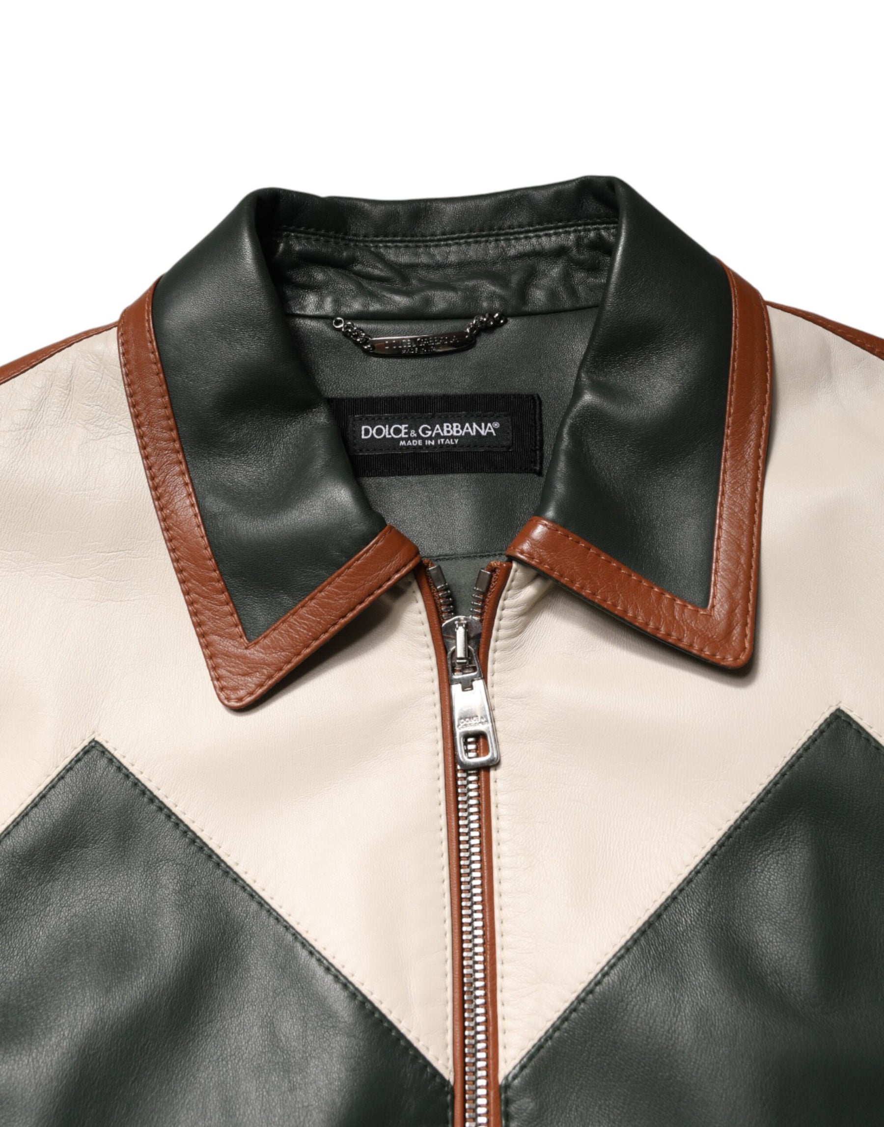Dolce & Gabbana Multicolor Leather Full Zip men Biker Jacket | Regal Royce