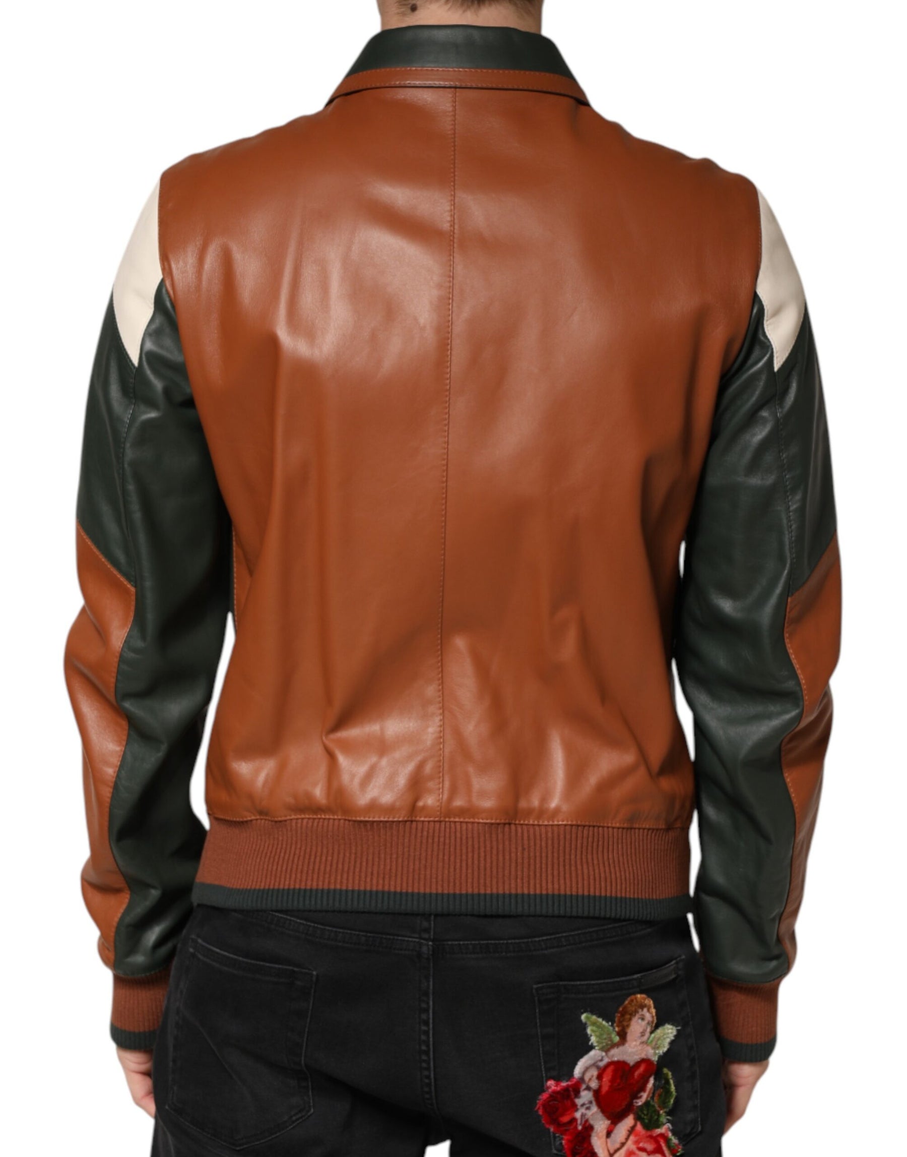 Dolce & Gabbana Multicolor Leather Full Zip men Biker Jacket | Regal Royce