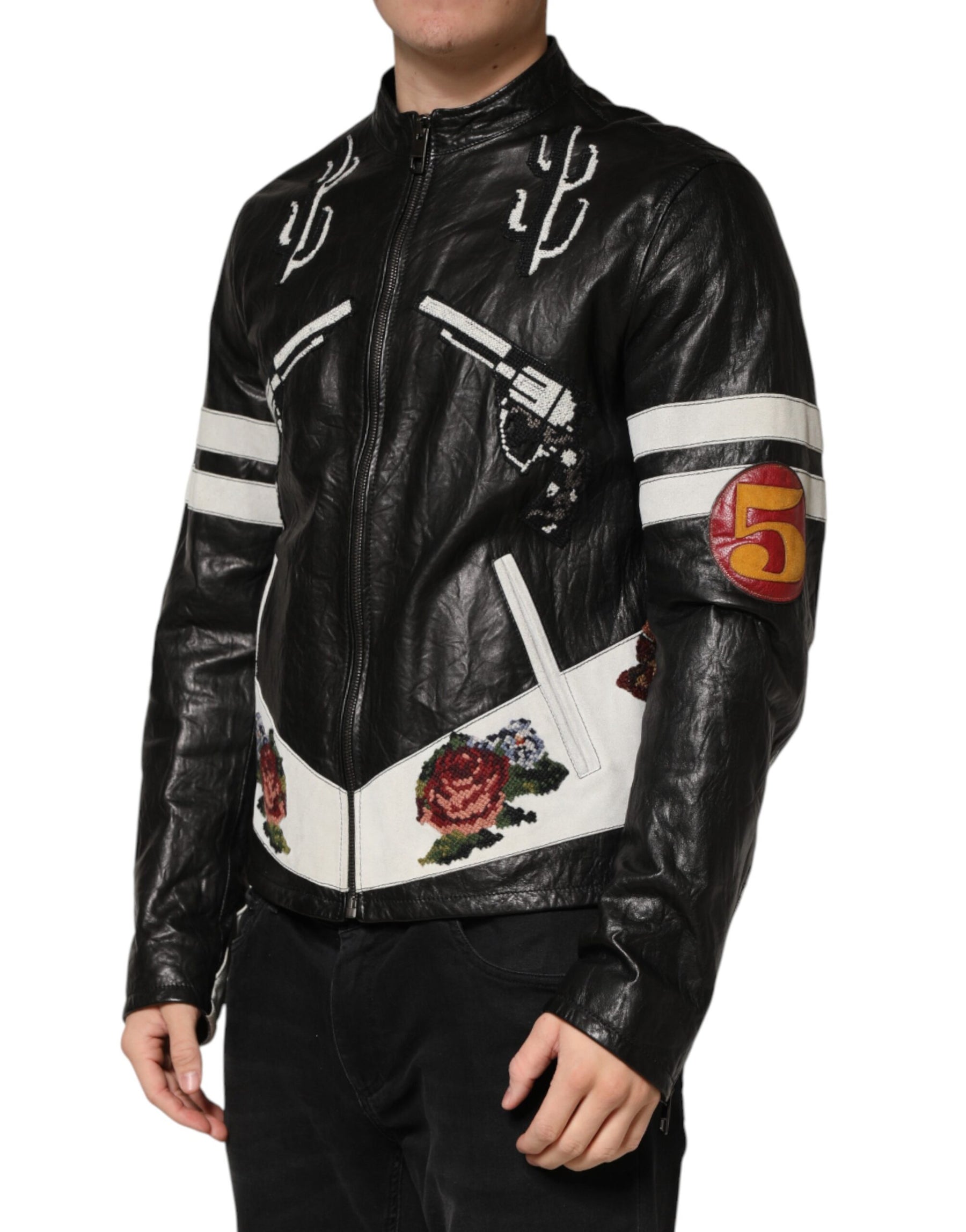 Dolce & Gabbana Black Guns n' Roses FullZip Men Biker Jacket | Regal Royce