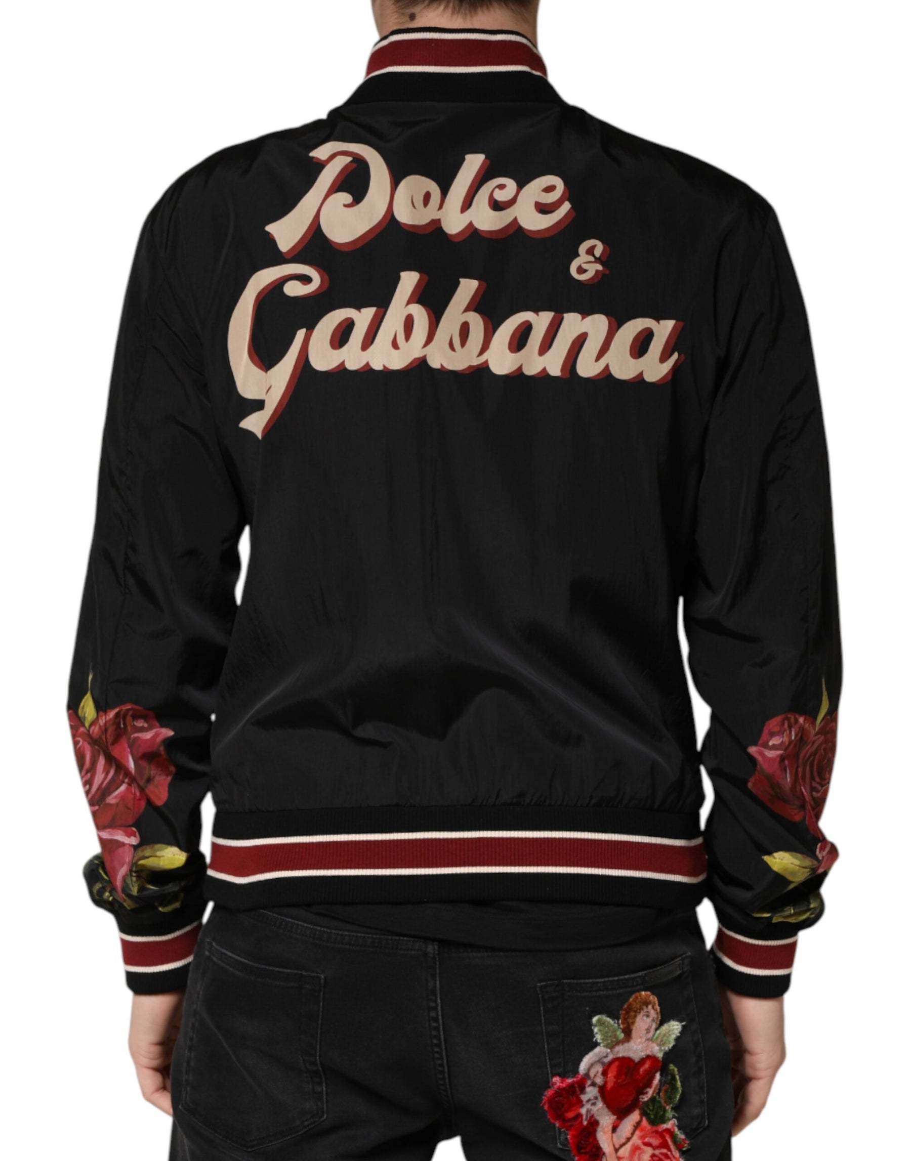 Dolce & Gabbana Black Pin Up Button Down Men Bomber Jacket | Regal Royce