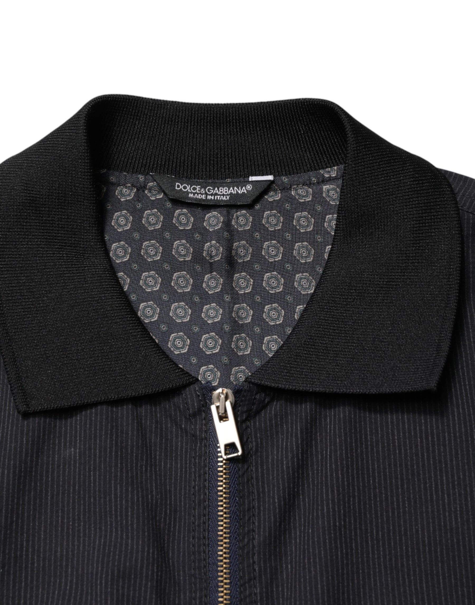 Dolce & Gabbana Dark Blue Cotton Full Zip Bomber Men Jacket | Regal Royce