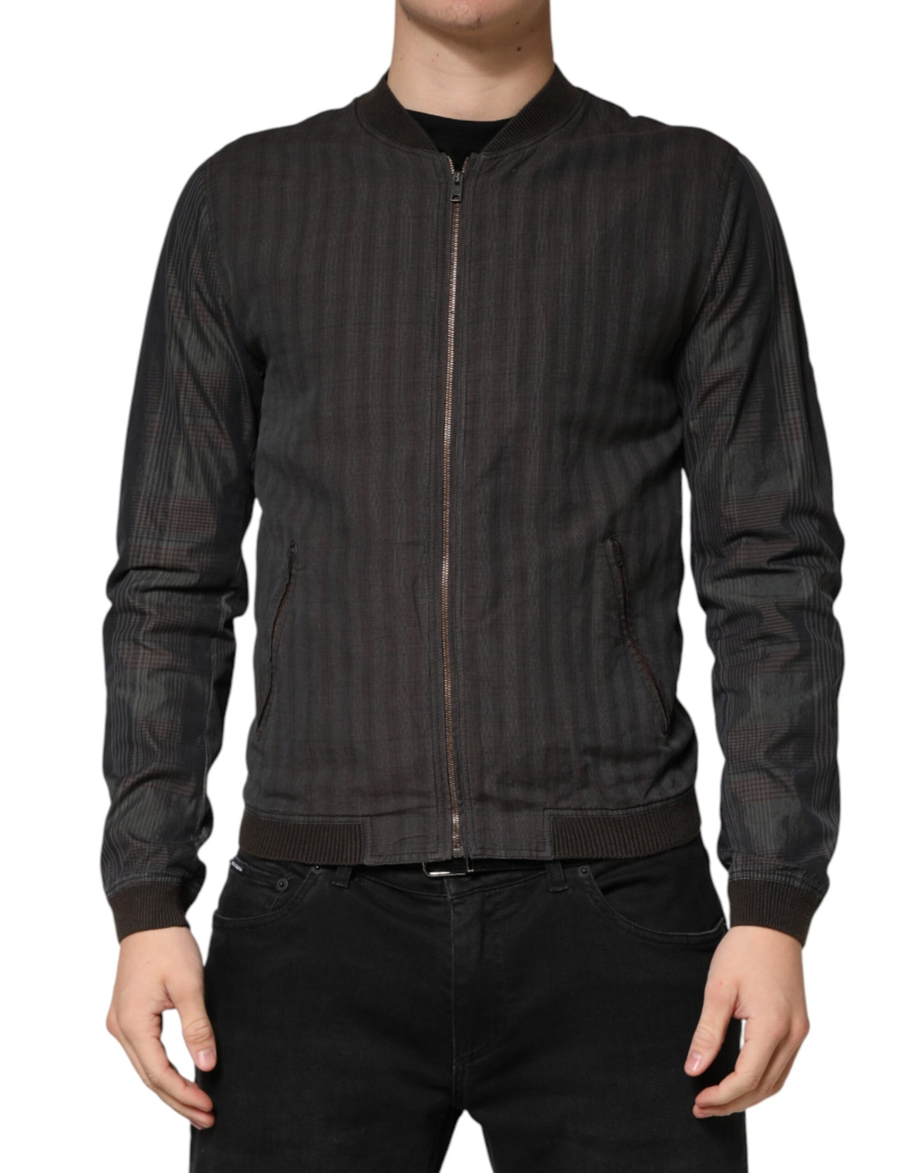 Dolce & Gabbana Black Stripes Cotton Full Zip Bomber Jacket | Regal Royce