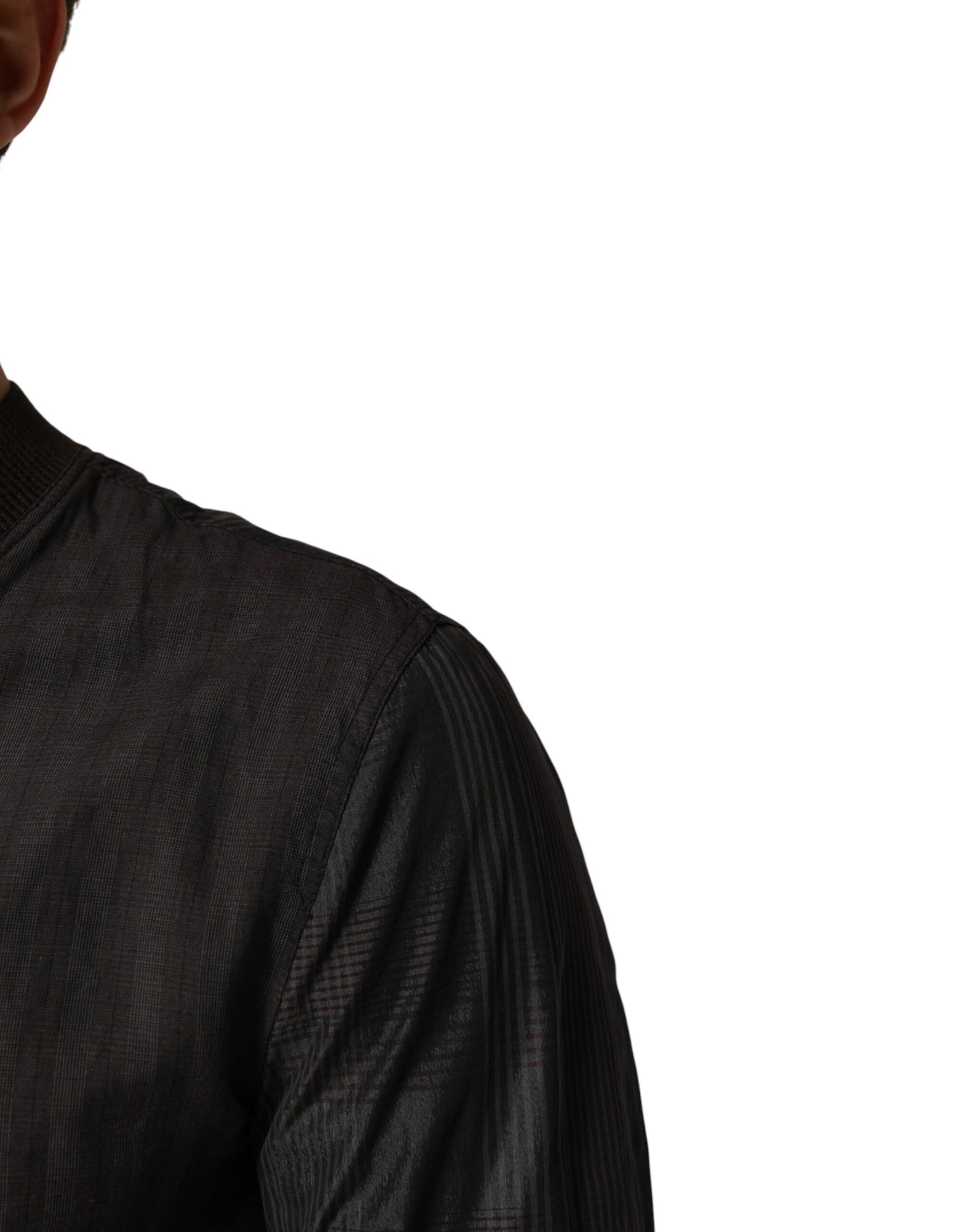 Dolce & Gabbana Black Stripes Cotton Full Zip Bomber Jacket | Regal Royce