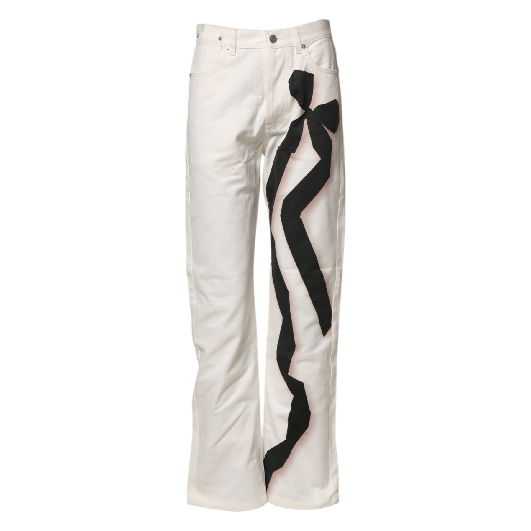 Dries Van Noten White Straight Bow Details Denim Casual Jeans | Regal Royce