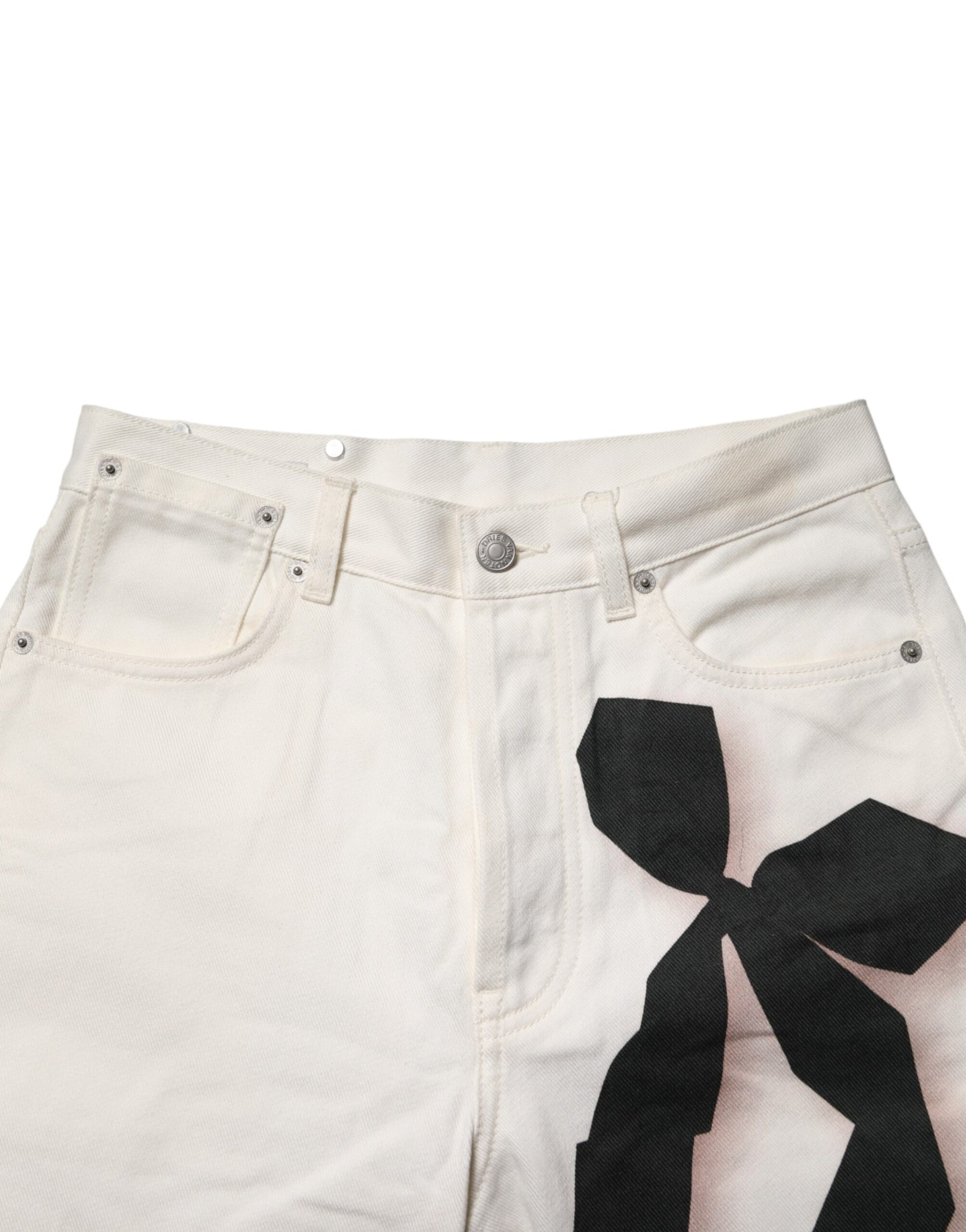 Dries Van Noten White Straight Bow Details Denim Casual Jeans | Regal Royce